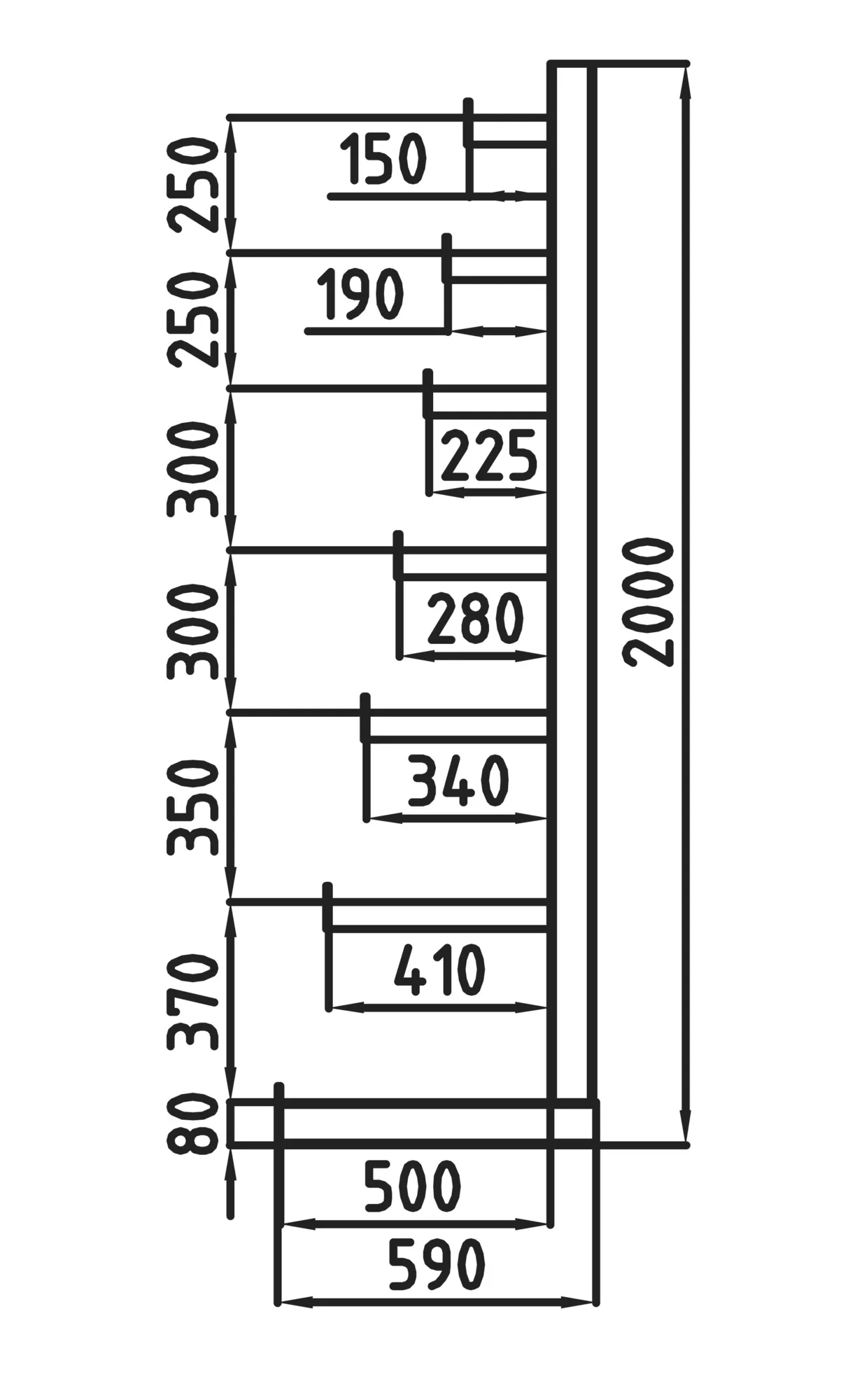 META ATLAS ST | Langgutregal | 3 Felder | 2000 x 4050 x 500 mm | Armlast 200 kg | einseitig | 6+1 Ebenen | RAL 5010