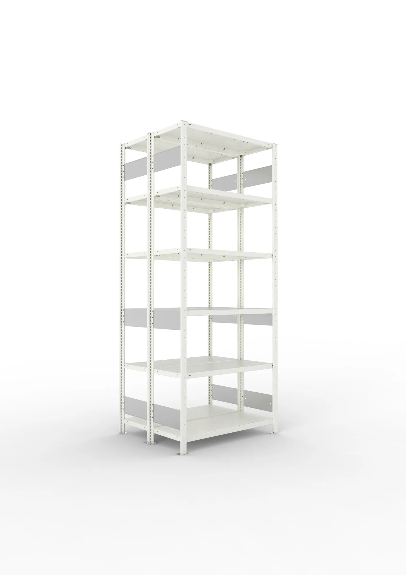 META CLIP S3 | Fachbodenregal | Doppel-Grundregal | 2500 x 1000 x 400 mm | Fachlast 150 kg | 5+1 Ebenen | Längsriegel | RAL 7035