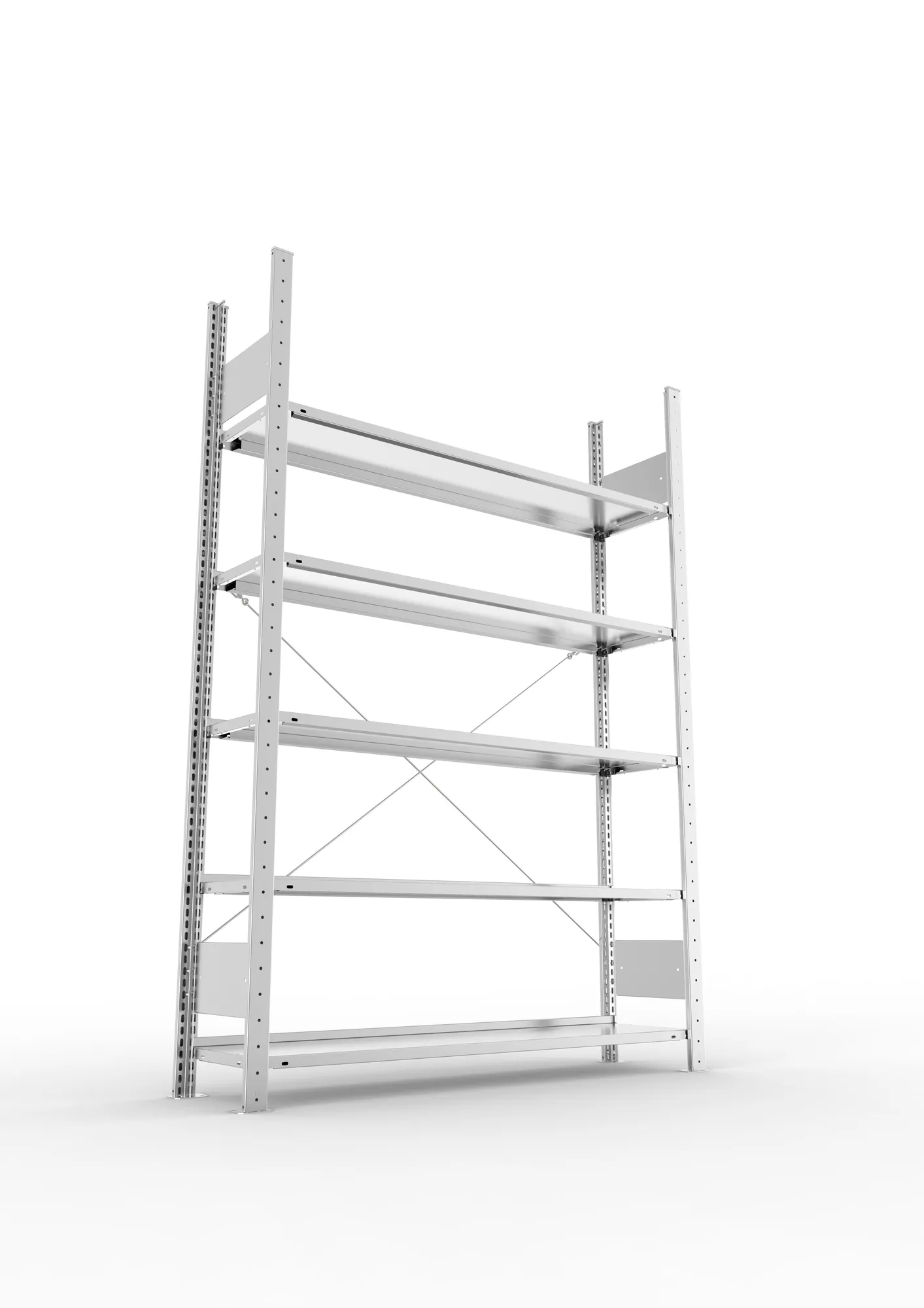 META COMPACT S3| Büro-Steckregal | Grundregal | 1850 x 1250 x 300 mm | Fachlast 80 kg | 5 Ebenen | Endanschlag | verzinkt