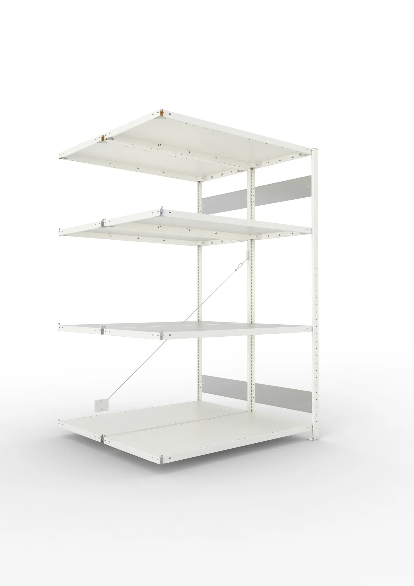 META CLIP S3 | Fachbodenregal | Doppel-Anbauregal | 2000 x 1300 x 600 mm | Fachlast 230 kg | 3+1 Ebenen | RAL 7035