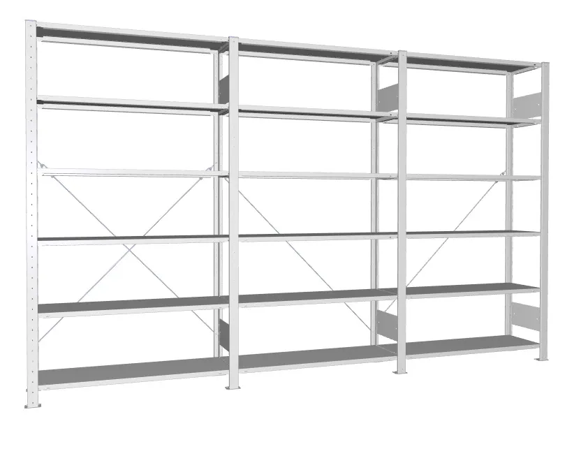 META COMPACT S3| Büro-Steckregal | 3 Felder | 1850 x 3000 x 300 mm | Fachlast 80 kg | 5+1 Ebenen | verzinkt