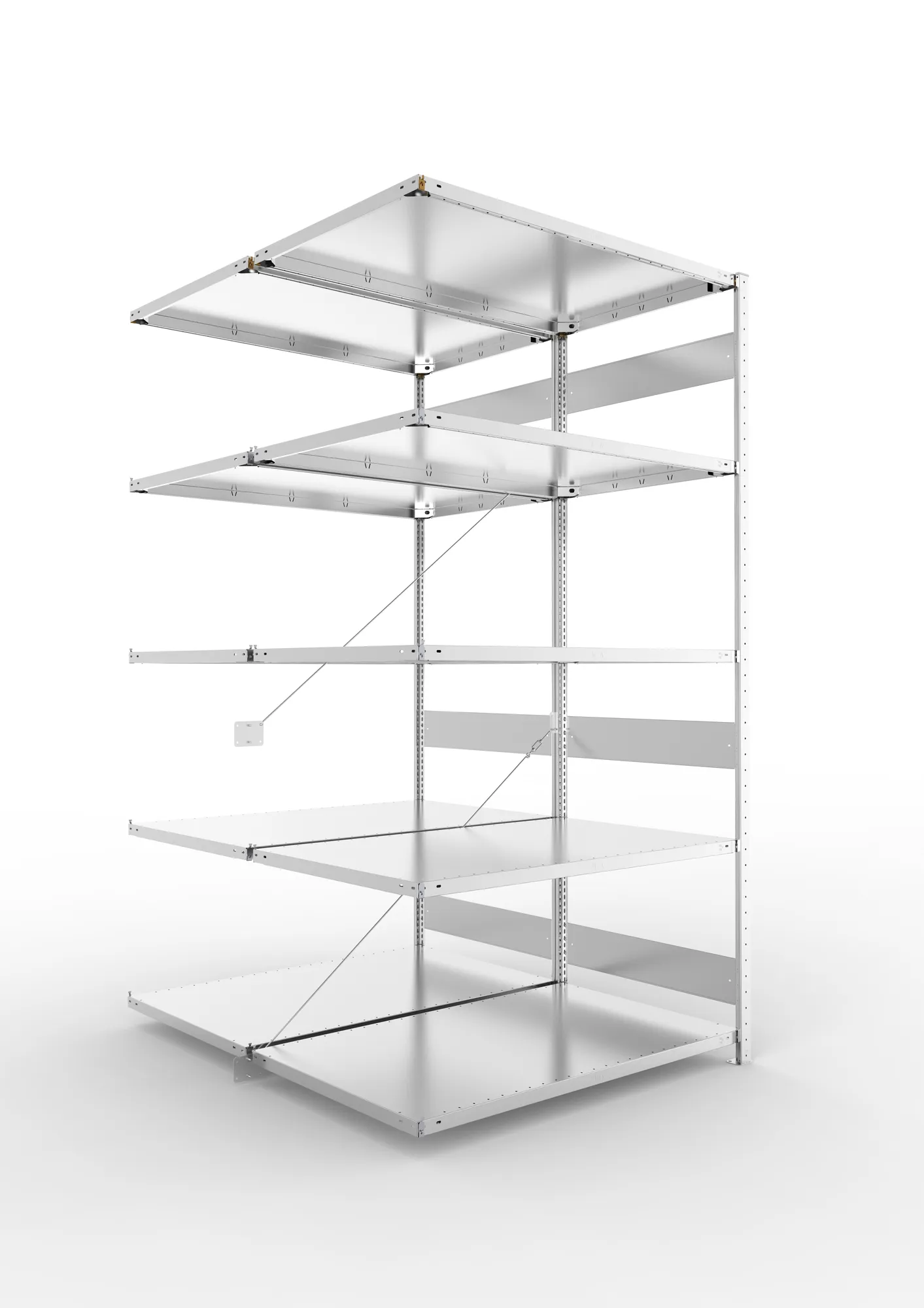 META CLIP S3 | Fachbodenregal | Doppel-Anbauregal | 2500 x 1300 x 800 mm | Fachlast 230 kg | 4+1 Ebenen | verzinkt