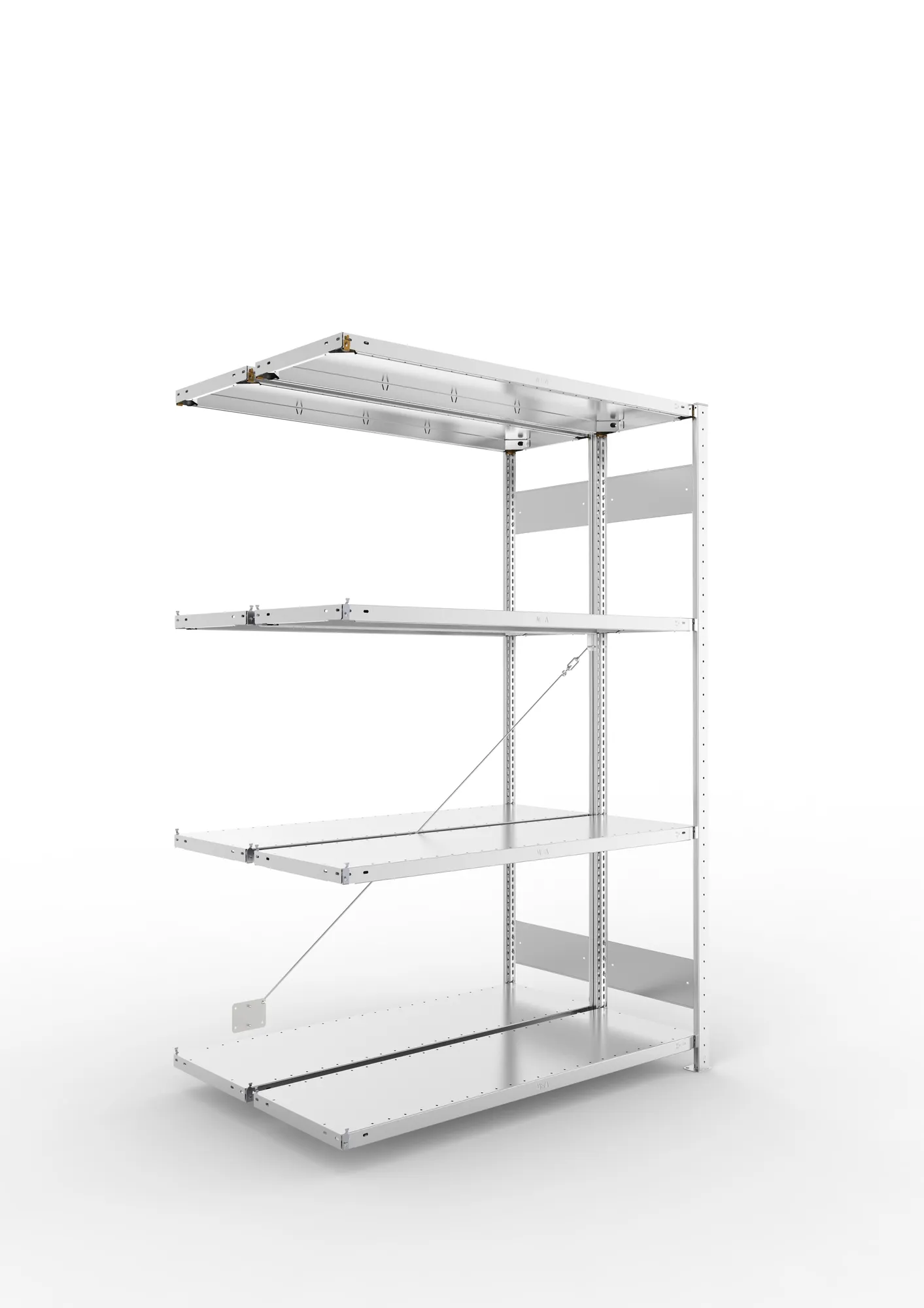 META CLIP S3 | Fachbodenregal | Doppel-Anbauregal | 2000 x 1300 x 400 mm | Fachlast 150 kg | 3+1 Ebenen | verzinkt