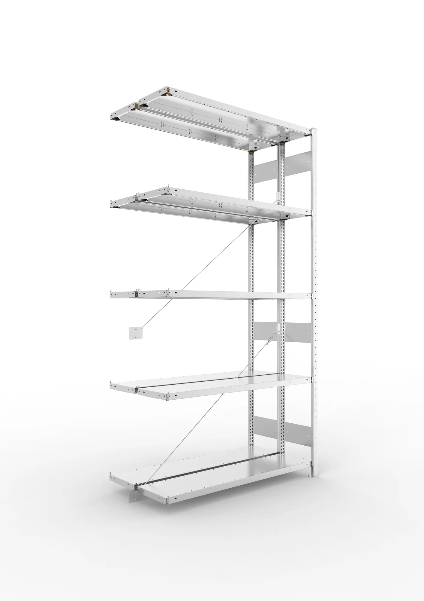 META CLIP | Fachbodenregal | Doppel-Anbauregal | 2500 x 1300 x 300 mm | Fachlast 230 kg | 4+1 Ebenen | verzinkt