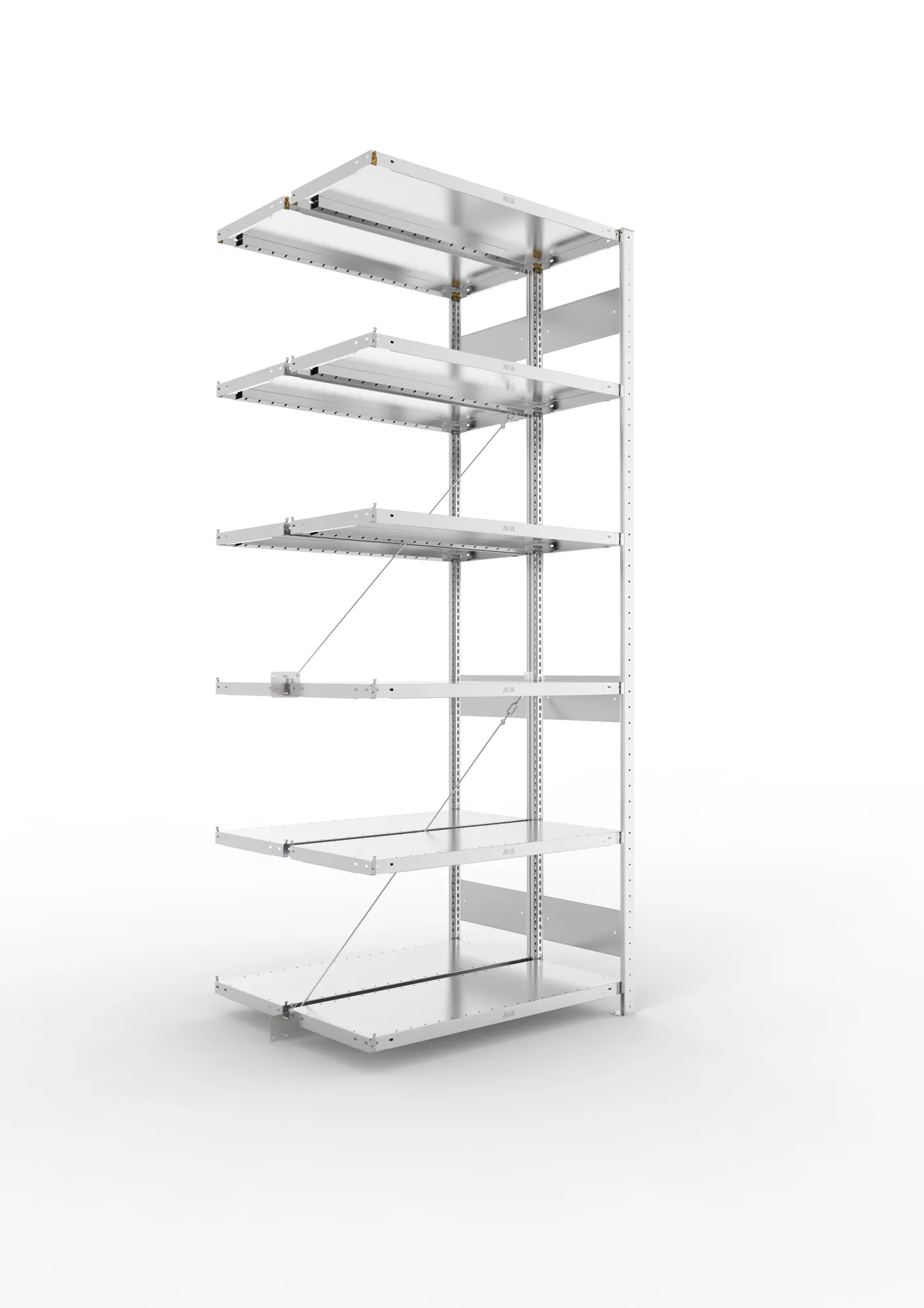 META CLIP S3 | Fachbodenregal | Doppel-Anbauregal | 2500 x 1000 x 400 mm | Fachlast 100 kg | 4+1 Ebenen | verzinkt