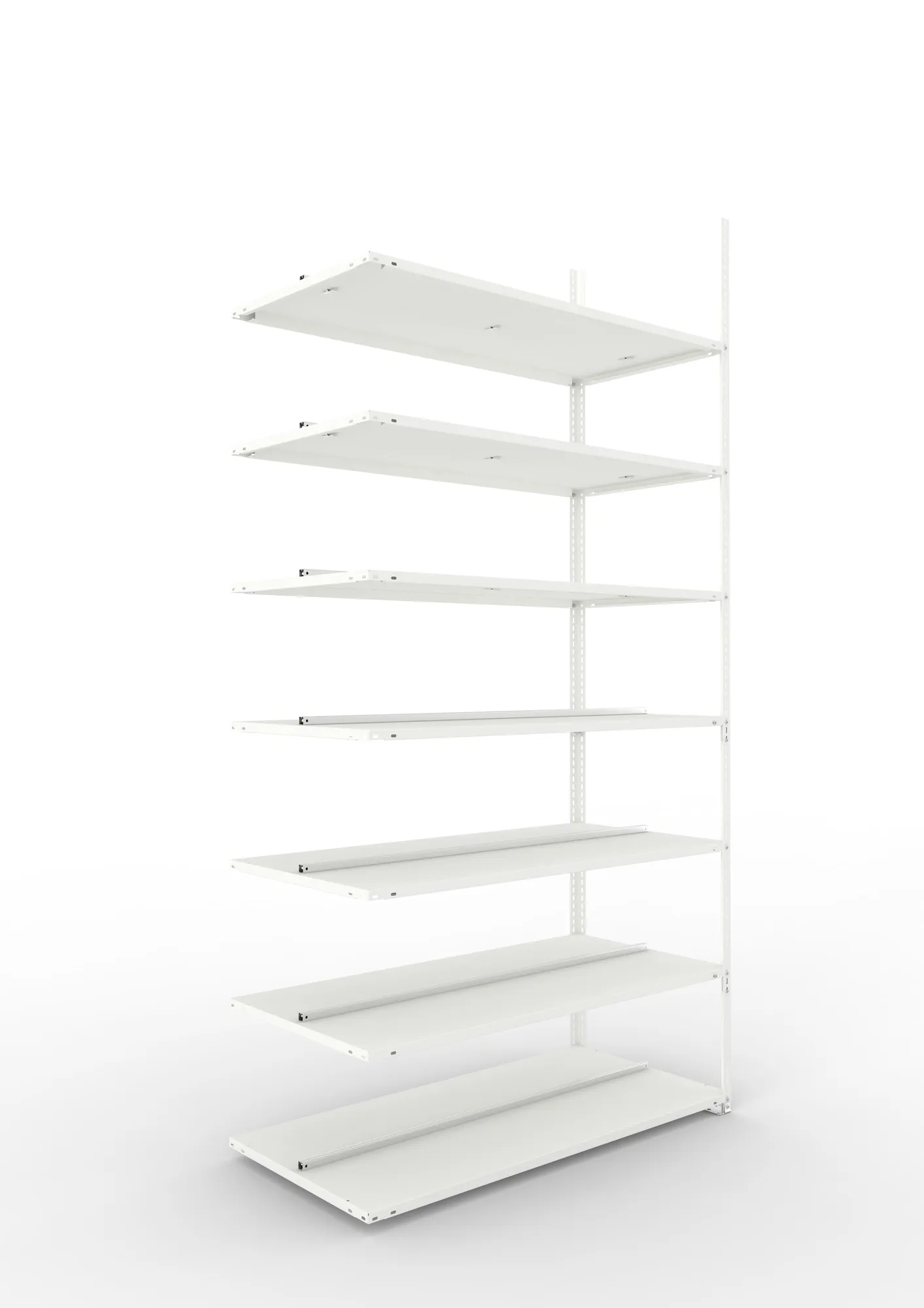 META FIX COMPACT | Büro-Schraubregal | Anbauregal | 2500 x 1250 x 600 mm | Fachlast 100 kg | 7 Ebenen | RAL 7035