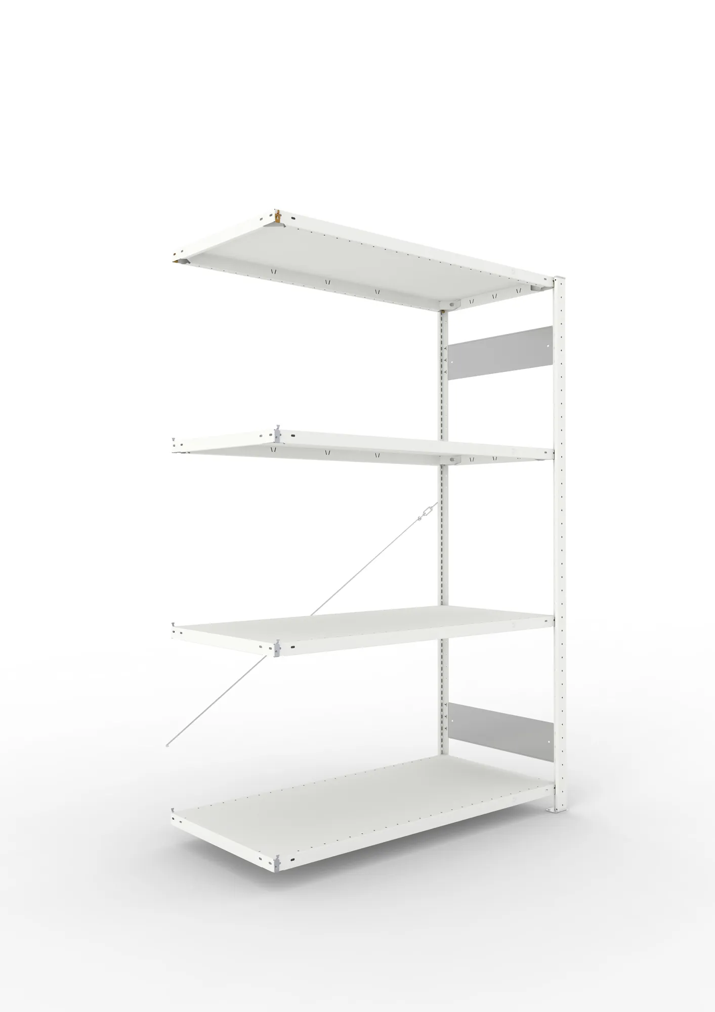 META CLIP S3 | Fachbodenregal | Anbauregal | 2000 x 1300 x 600 mm | Fachlast 150 kg | 3+1 Ebenen | RAL 7035