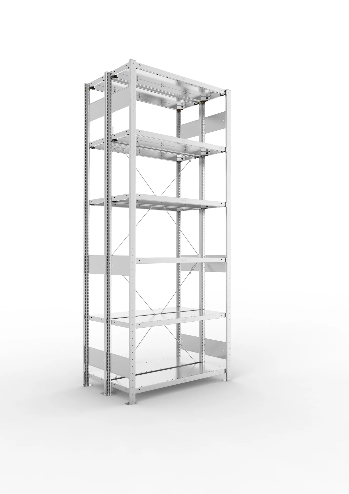 META CLIP S3 | Fachbodenregal | Doppel-Grundregal | 2500 x 1000 x 300 mm | Fachlast 150 kg | 5+1 Ebenen | verzinkt