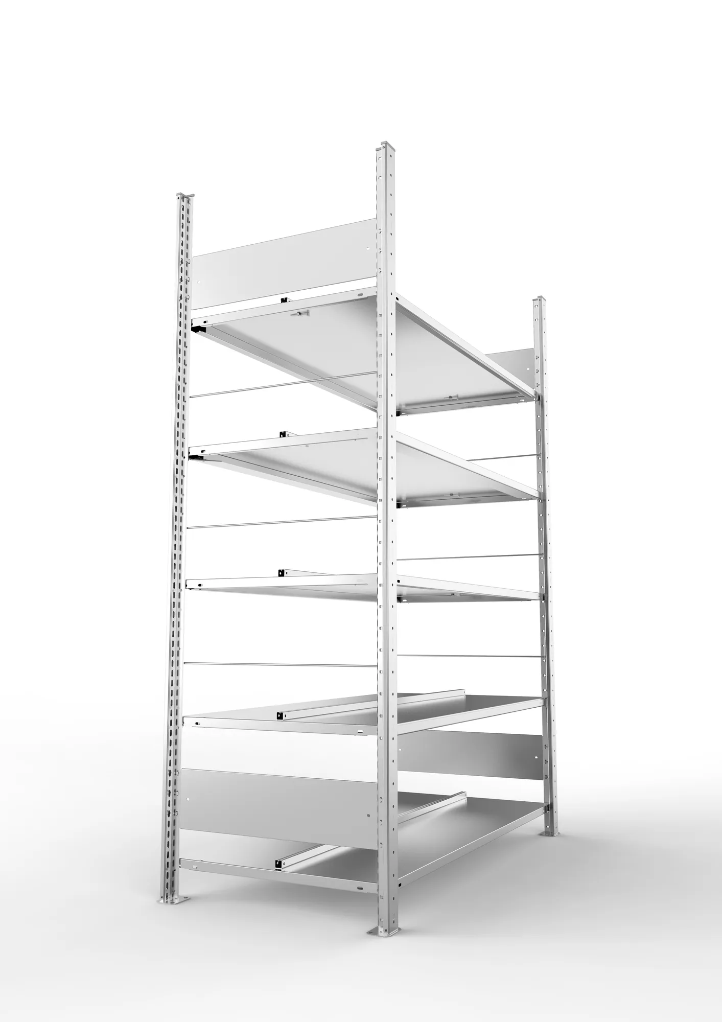 META COMPACT S3| Büro-Steckregal | Doppel-Grundregal | 1850 x 1250 x 600 mm | Fachlast 100 kg | 5 Ebenen | Mittelanschlag | verzinkt