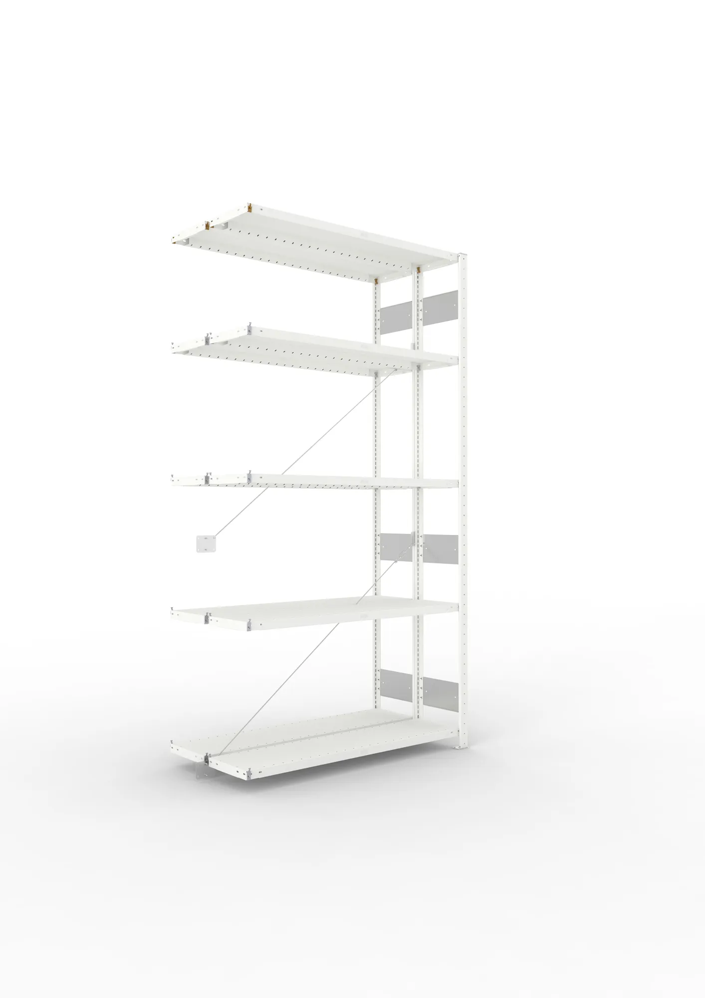 META CLIP S3 | Fachbodenregal | Doppel-Anbauregal | 2500 x 1300 x 300 mm | Fachlast 230 kg | 4+1 Ebenen | RAL 7035