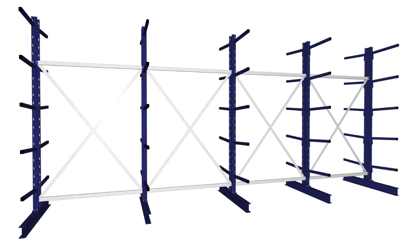 META MULTISTRONG L | Kragarmregal | 4 Felder | 2500 x 5200 x 600 mm | Armlast 140 kg | doppelseitig | 5+1 Ebenen