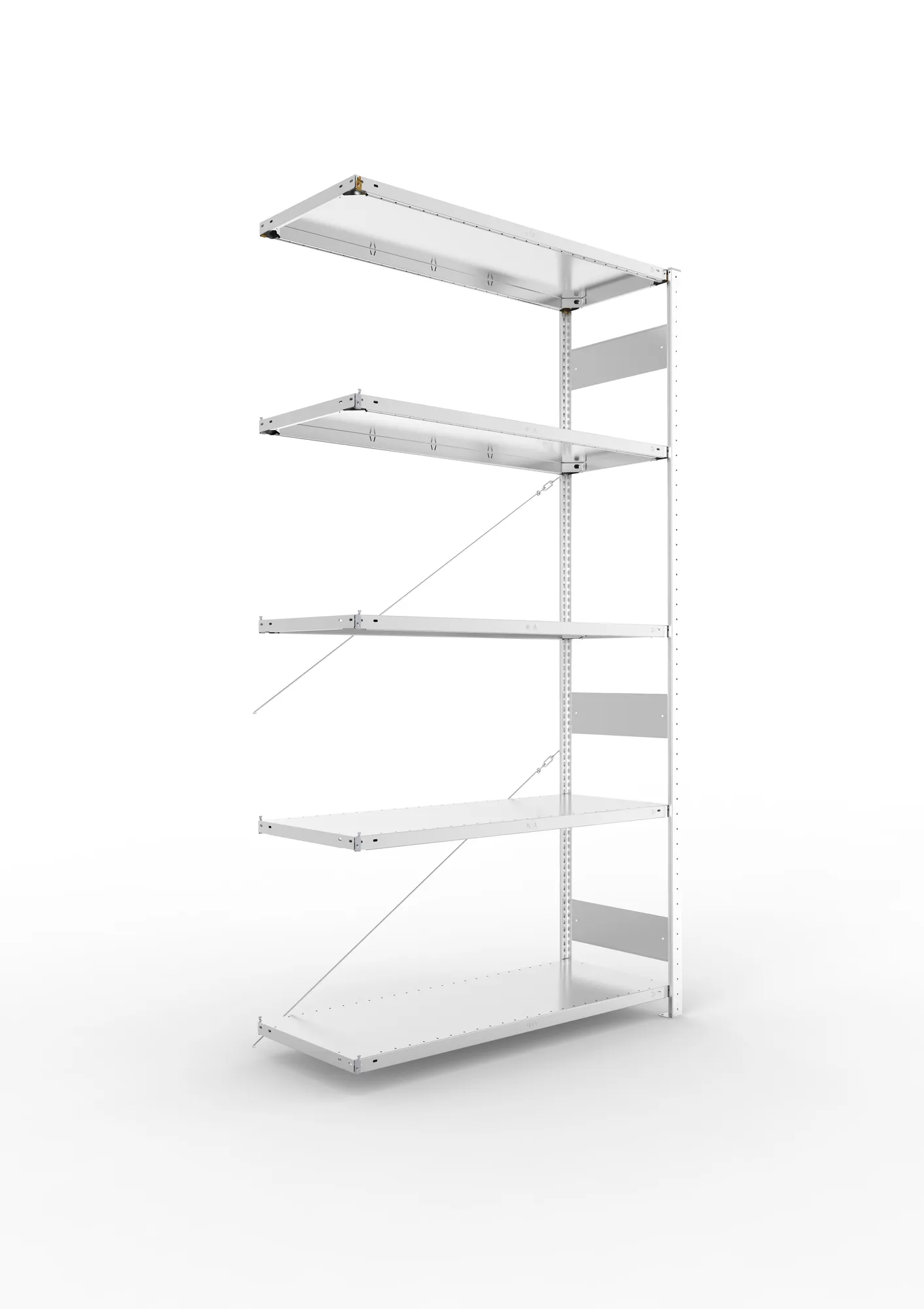 META CLIP S3 | Fachbodenregal | Anbauregal | 2500 x 1300 x 500 mm | Fachlast 230 kg | 4+1 Ebenen | verzinkt