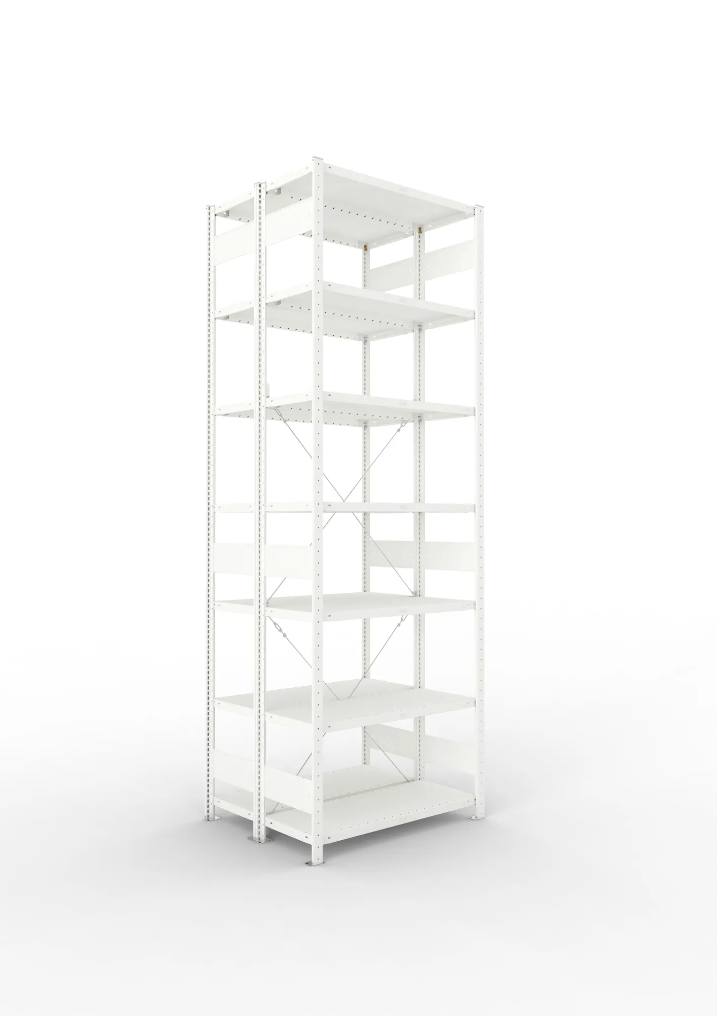 META CLIP | Fachbodenregal | Doppel-Grundregal | 3000 x 1000 x 400 mm | Fachlast 230 kg | 6+1 Ebenen | RAL 7035