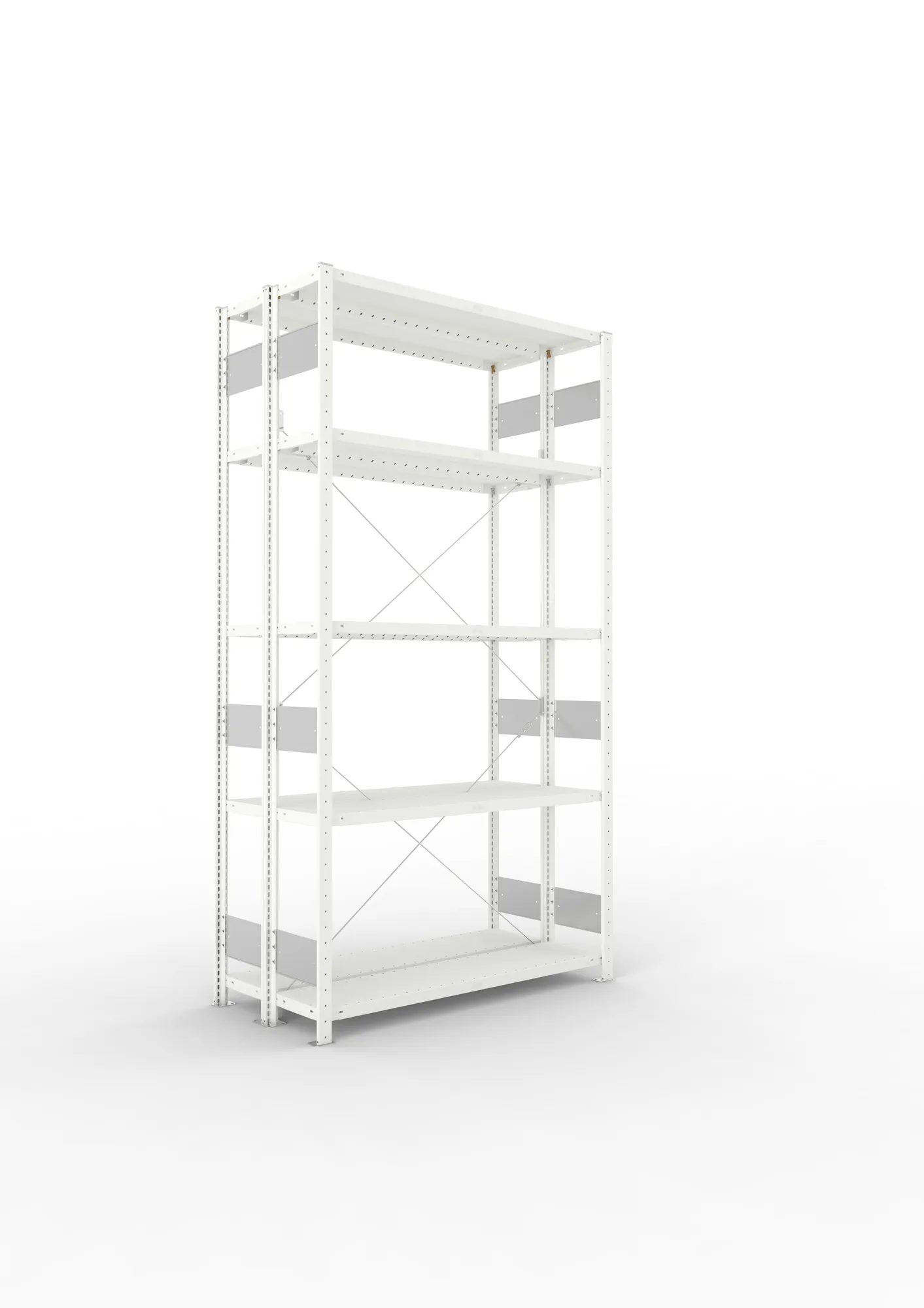 META CLIP S3 | Fachbodenregal | Doppel-Grundregal | 2500 x 1300 x 300 mm | Fachlast 230 kg | 4+1 Ebenen | RAL 7035