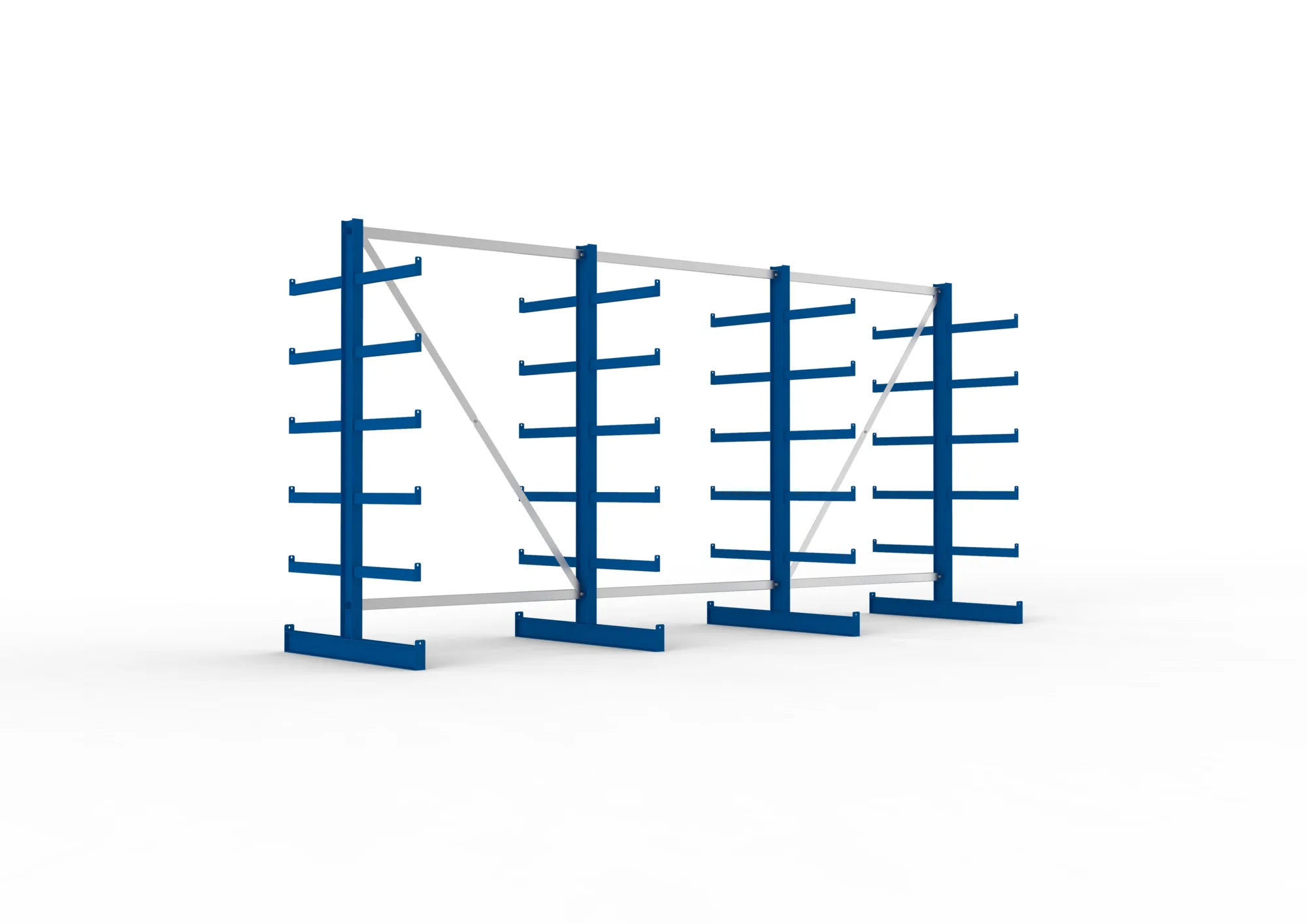 META ATLAS ST | Kragarmregal | 3 Felder | 2000 x 4050 x 500 mm | Armlast 200 kg | doppelseitig | 5+1 Ebenen | RAL 5010