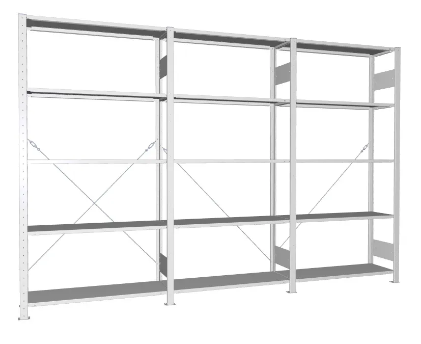 META CLIP S3 | Fachbodenregal | 3 Felder | 2000 x 3000 x 300 mm | Fachlast 80 kg | 4+1 Ebenen | Endanschlag | verzinkt