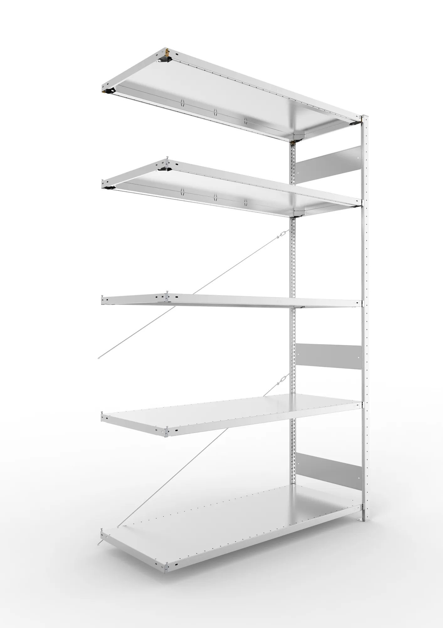 META CLIP S3 | Fachbodenregal | Anbauregal | 2500 x 1500 x 600 mm | Fachlast 200 kg | 4+1 Ebenen | verzinkt
