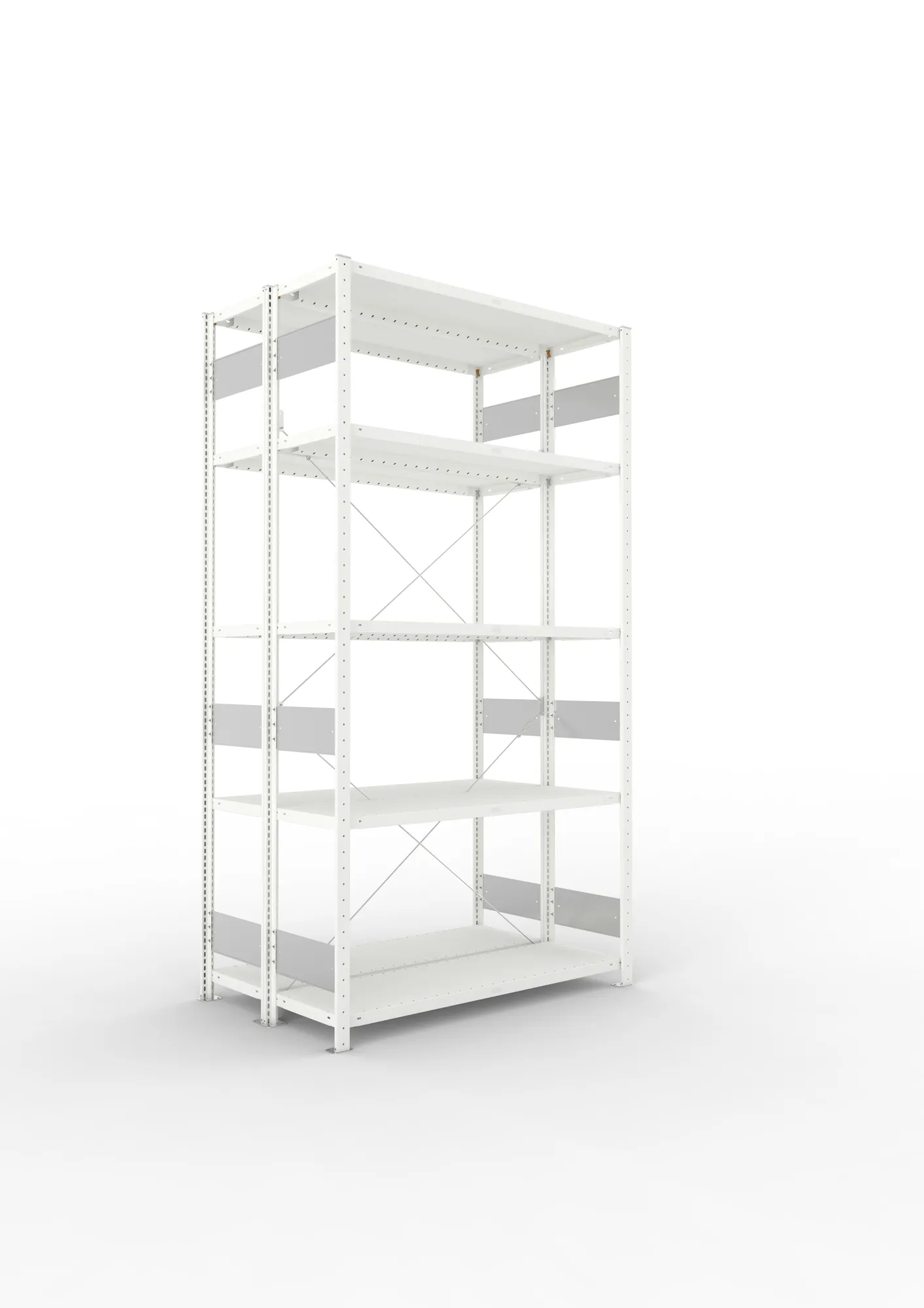 META CLIP S3 | Fachbodenregal | Doppel-Grundregal | 2500 x 1300 x 400 mm | Fachlast 230 kg | 4+1 Ebenen | RAL 7035