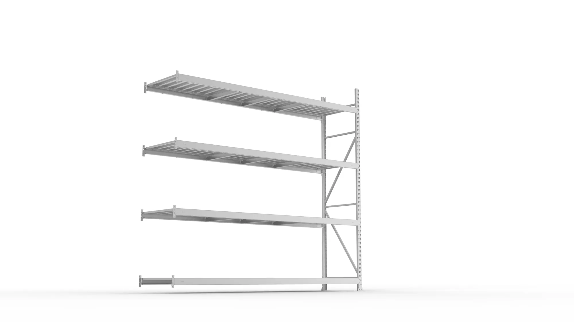 META MINI-RACK Weitspannregal | Anbauregal | 2500 x 2600 x 650 mm | Fachlast 490 kg | Stahlpaneelböden | 4 Ebenen