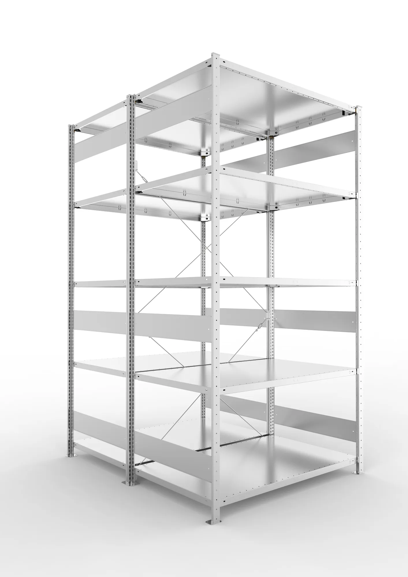 META CLIP | Fachbodenregal | Doppel-Grundregal | 2500 x 1300 x 800 mm | Fachlast 230 kg | 4+1 Ebenen | verzinkt