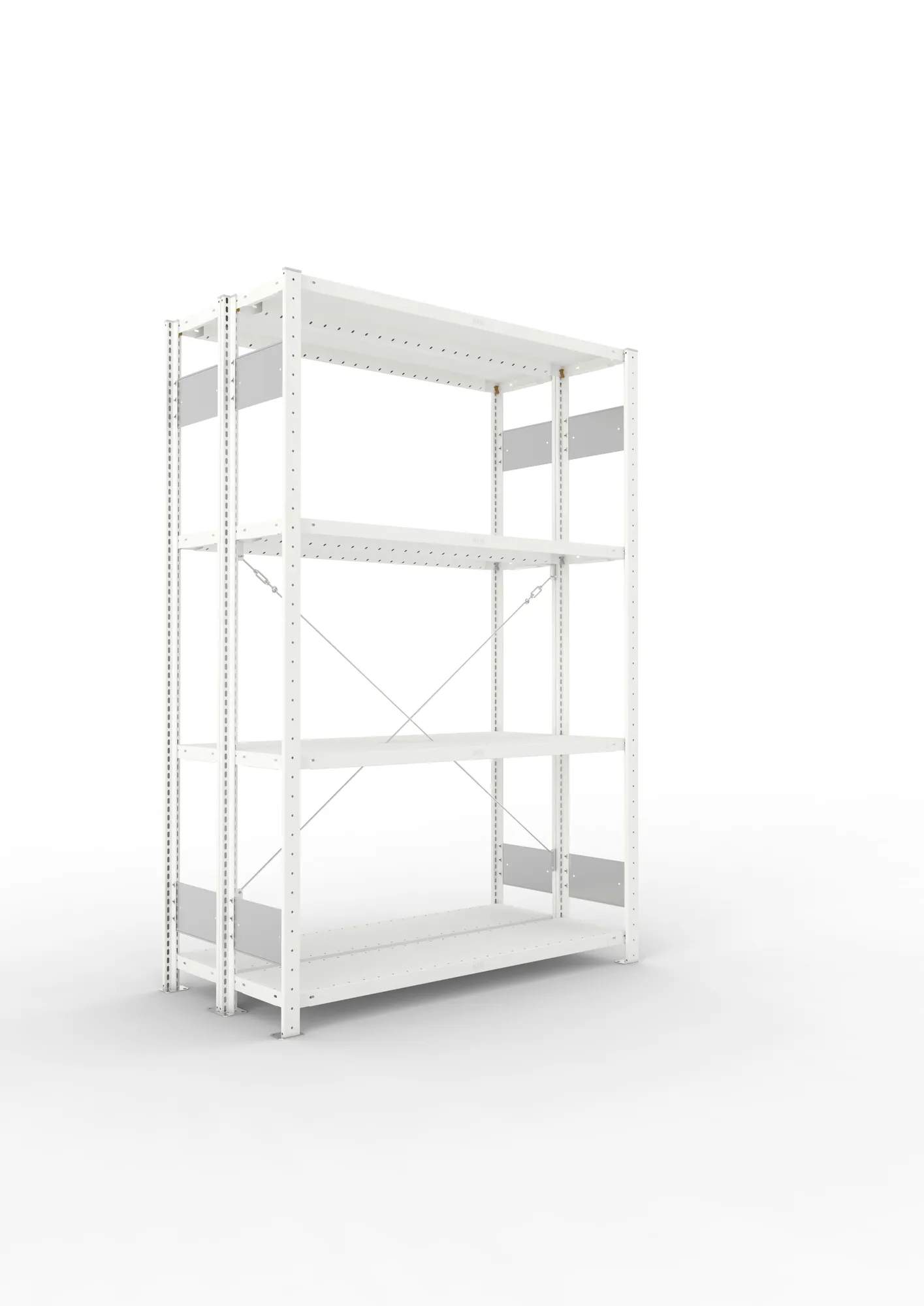 META CLIP S3 | Fachbodenregal | Doppel-Grundregal | 2000 x 1300 x 300 mm | Fachlast 230 kg | 3+1 Ebenen | RAL 7035