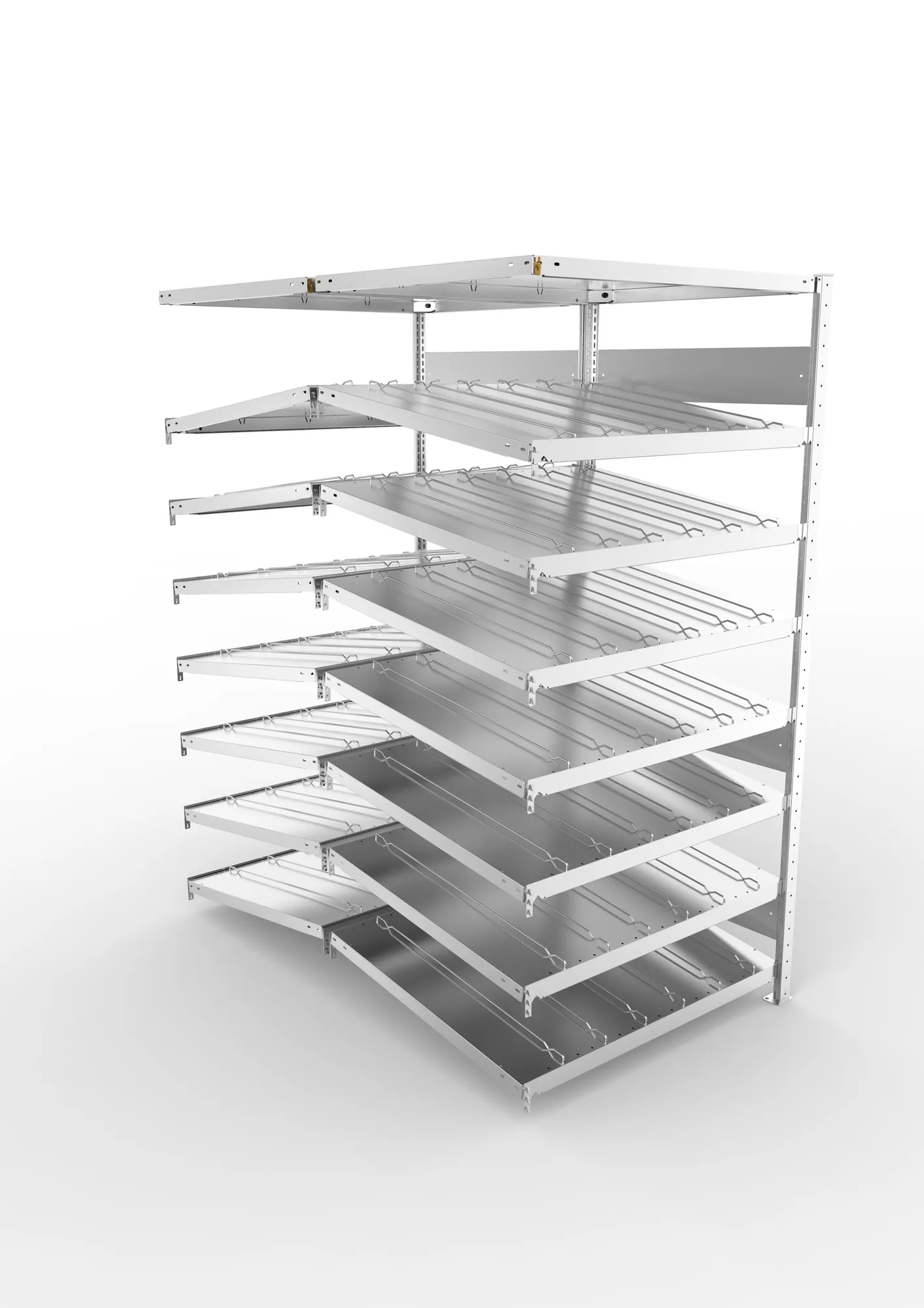 META CLIP S3 | Schrägbodenregal | Doppel-Anbauregal | 2000 x 1000 x 800 mm | Fachlast 230 kg | 7+1 Ebenen | verzinkt