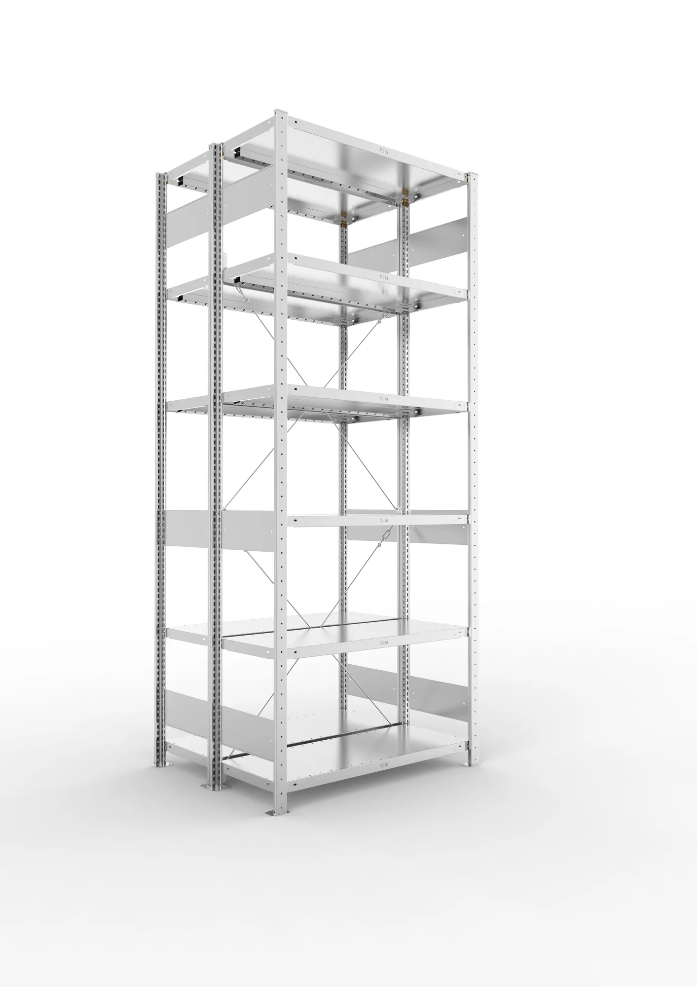 META CLIP S3 | Fachbodenregal | Doppel-Grundregal | 2500 x 1000 x 400 mm | Fachlast 230 kg | 5+1 Ebenen | verzinkt