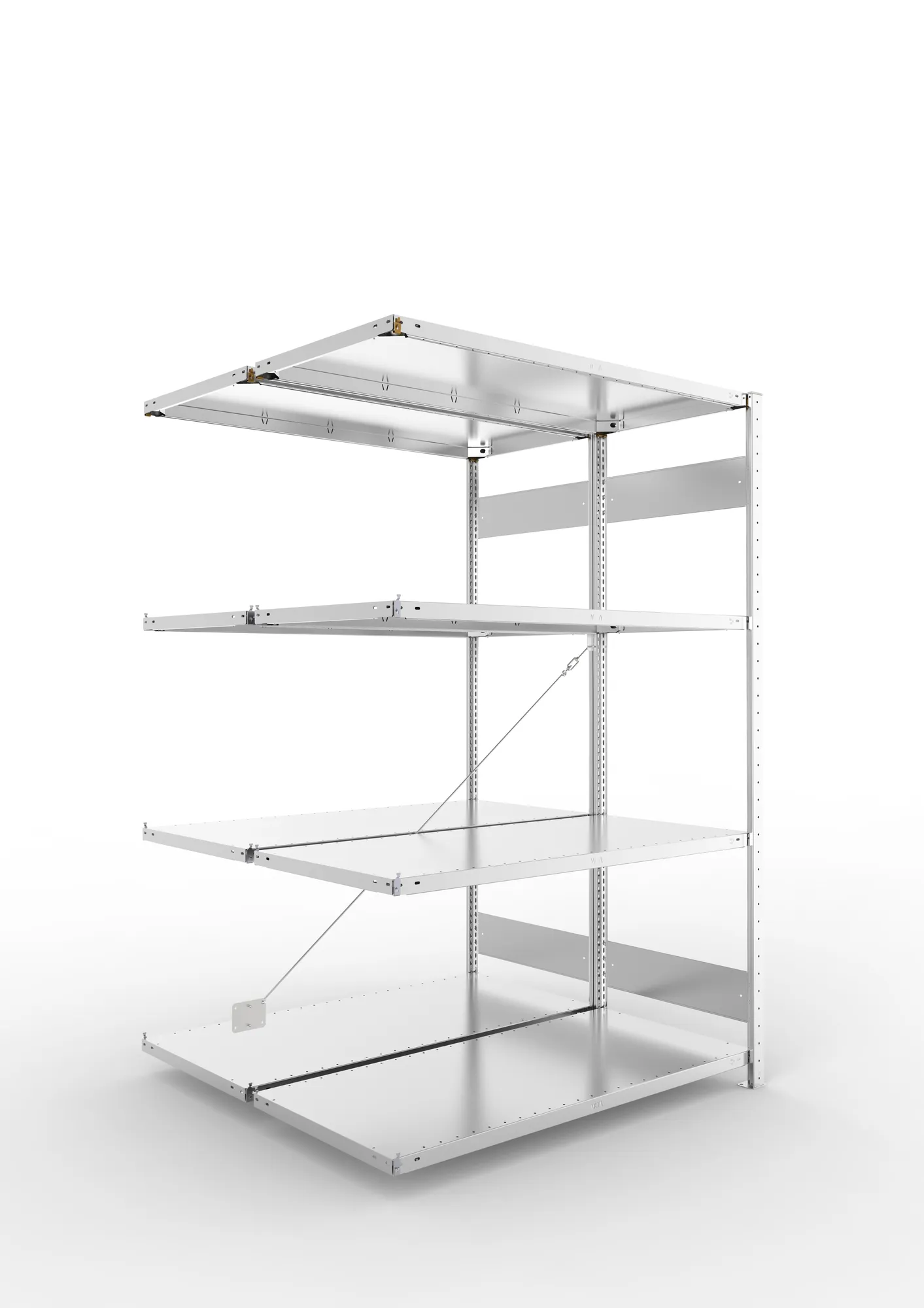 META CLIP S3 | Fachbodenregal | Doppel-Anbauregal | 2000 x 1300 x 600 mm | Fachlast 150 kg | 3+1 Ebenen | verzinkt