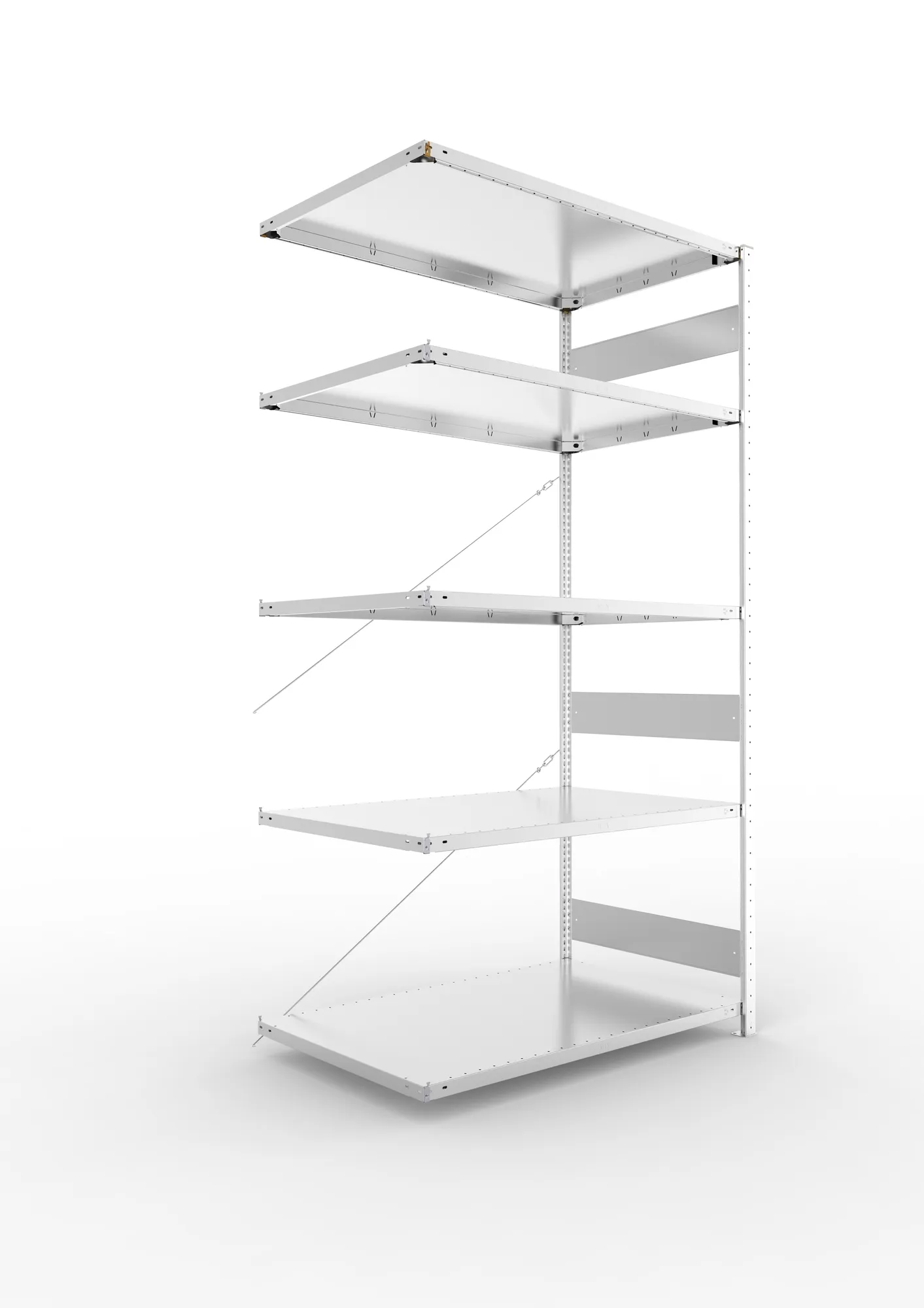 META CLIP S3 | Fachbodenregal | Anbauregal | 2500 x 1300 x 800 mm | Fachlast 230 kg | 4+1 Ebenen | verzinkt