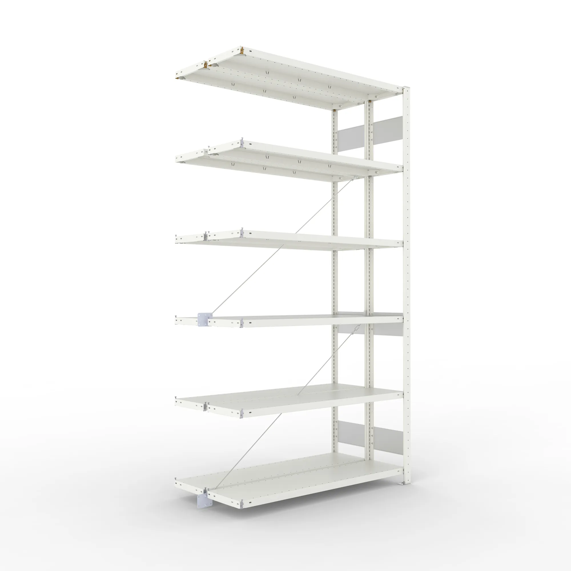 META CLIP S3 | Fachbodenregal | Doppel-Anbauregal | 2500 x 1300 x 300 mm | Fachlast 230 kg | 5+1 Ebenen | RAL 7035