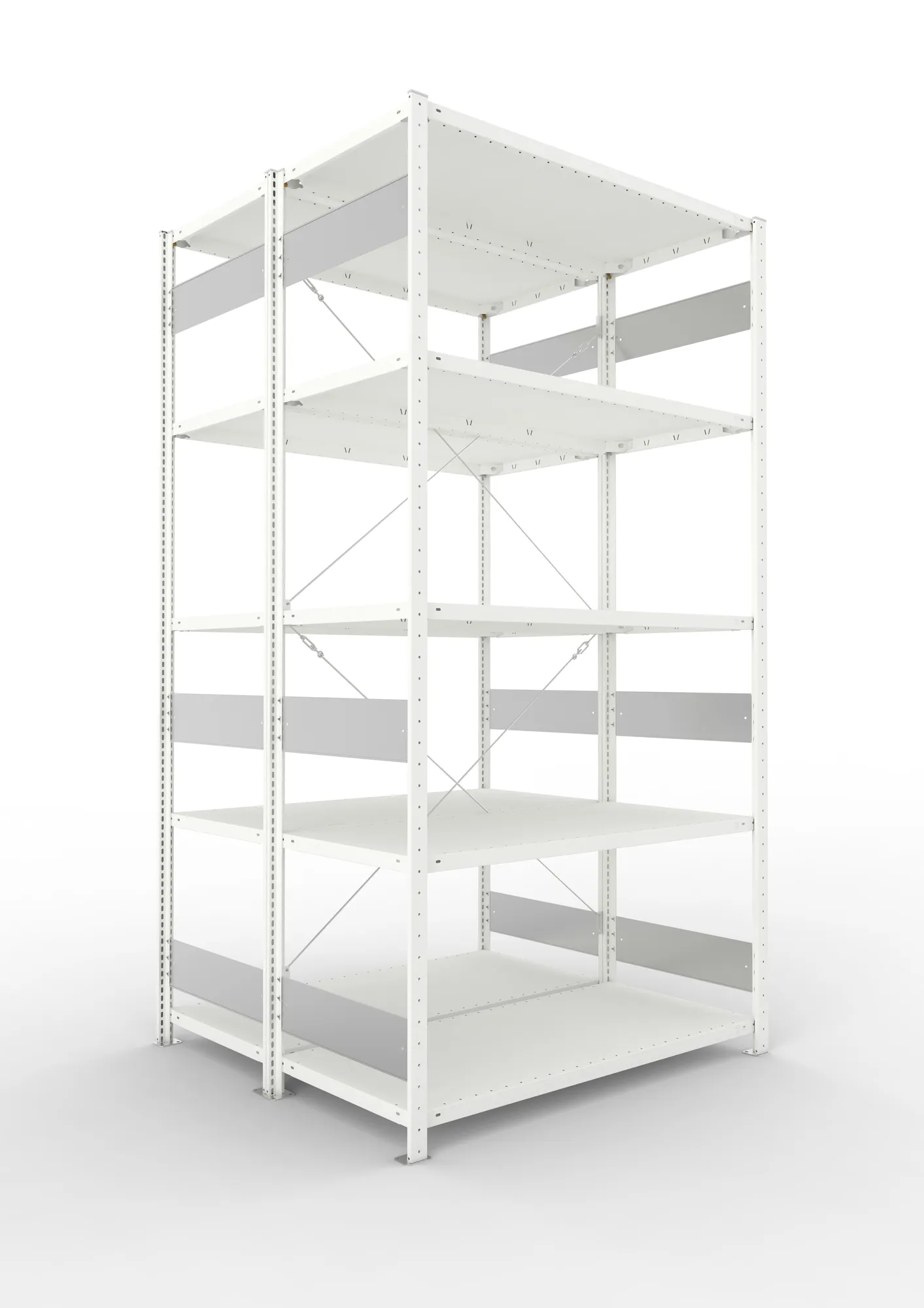 META CLIP S3 | Fachbodenregal | Doppel-Grundregal | 2500 x 1300 x 600 mm | Fachlast 150 kg | 4+1 Ebenen | RAL 7035
