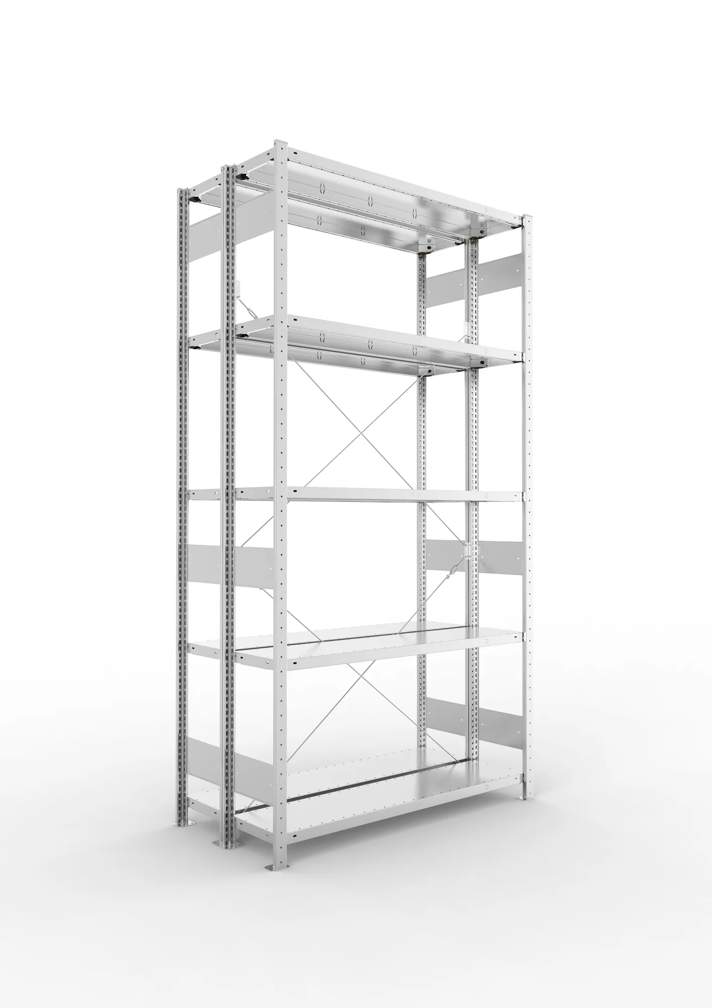 META CLIP | Fachbodenregal | Doppel-Grundregal | 2500 x 1300 x 300 mm | Fachlast 230 kg | 4+1 Ebenen | verzinkt