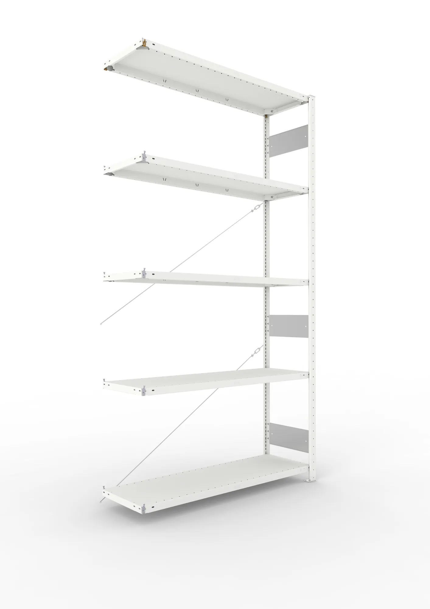 META CLIP S3 | Fachbodenregal | Anbauregal | 2500 x 1300 x 400 mm | Fachlast 150 kg | 4+1 Ebenen | RAL 7035