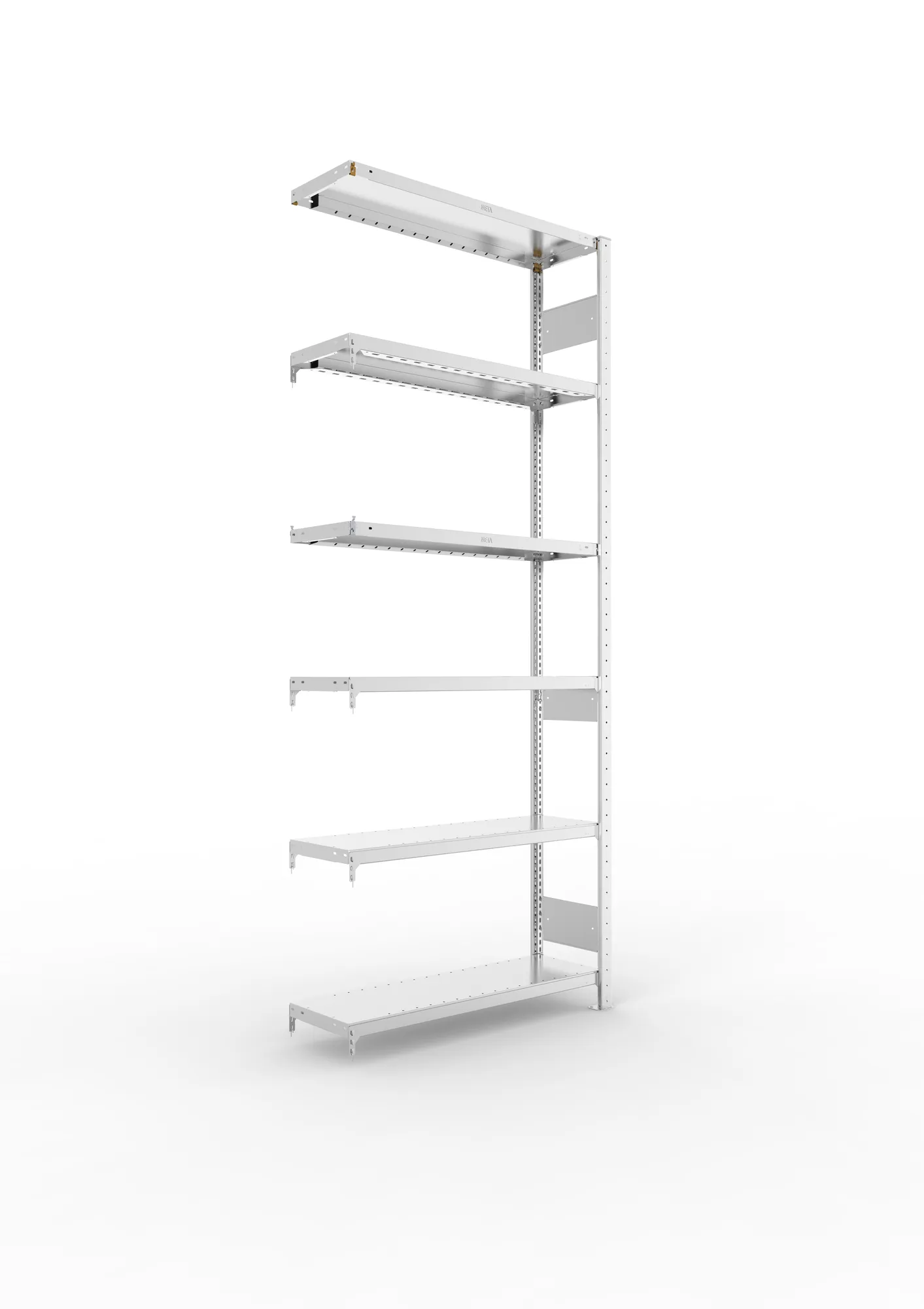META CLIP S3 | Fachbodenregal | Anbauregal | 2500 x 1000 x 300 mm | Fachlast 230 kg | 5+1 Ebenen | Längsriegel | verzinkt