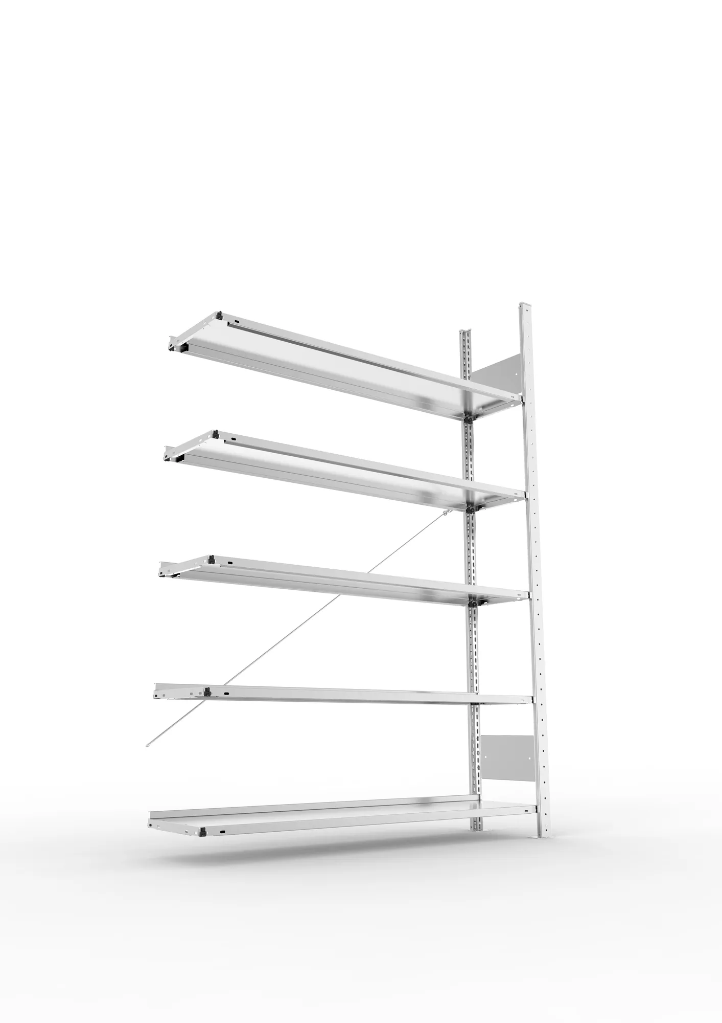 META COMPACT S3| Büro-Steckregal | Anbauregal | 1850 x 1250 x 300 mm | Fachlast 80 kg | 5 Ebenen | Endanschlag | verzinkt