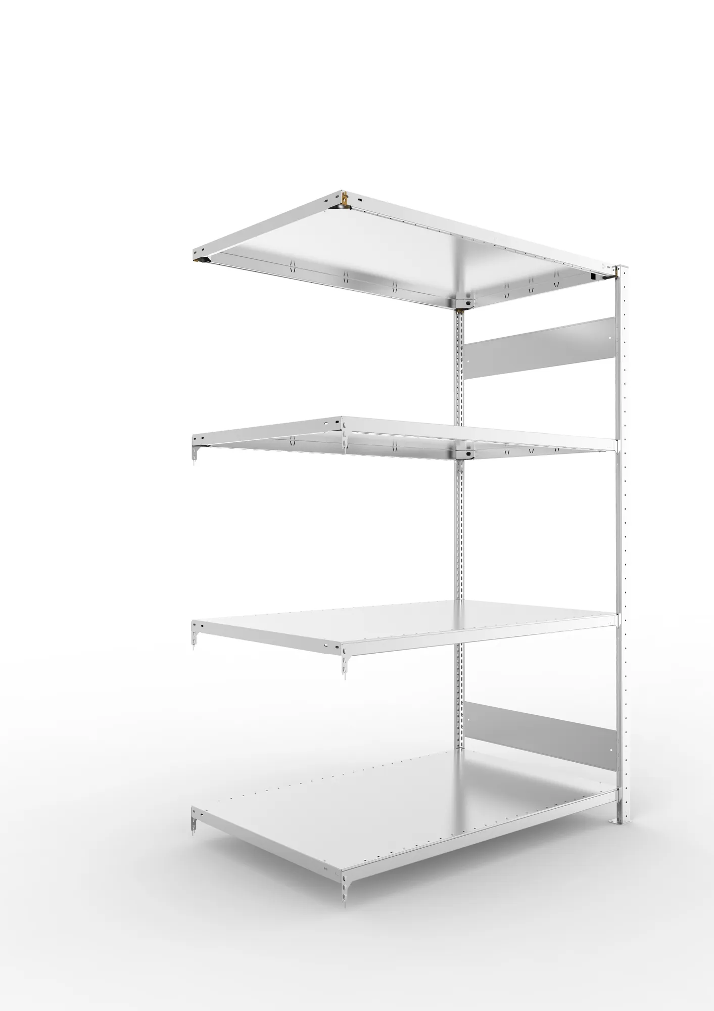 META CLIP S3 | Fachbodenregal | Anbauregal | 2000 x 1300 x 800 mm | Fachlast 230 kg | 3+1 Ebenen | Längsriegel | verzinkt