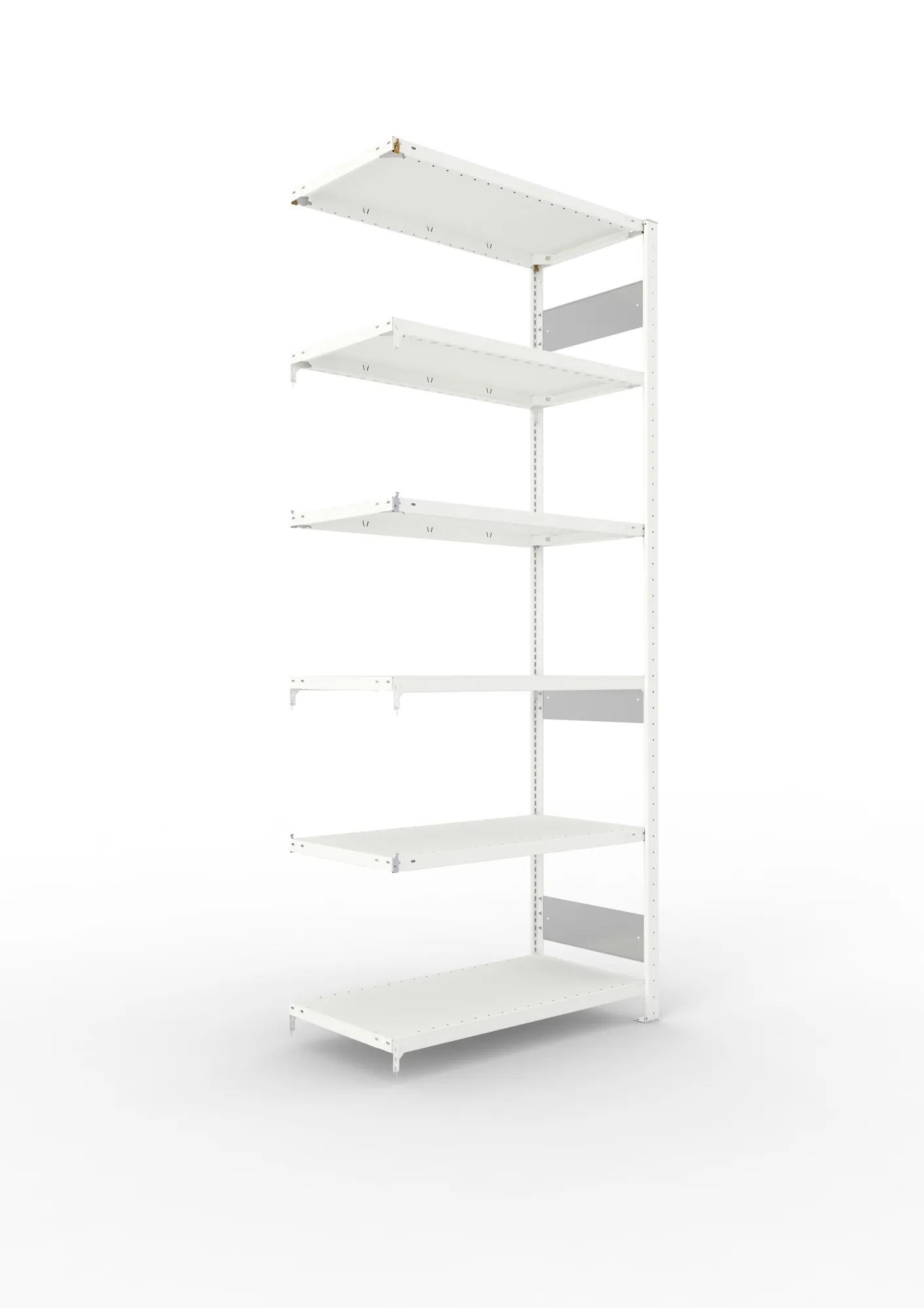 META CLIP S3 | Fachbodenregal | Anbauregal | 2500 x 1000 x 500 mm | Fachlast 150 kg | 5+1 Ebenen | Längsriegel | RAL 7035