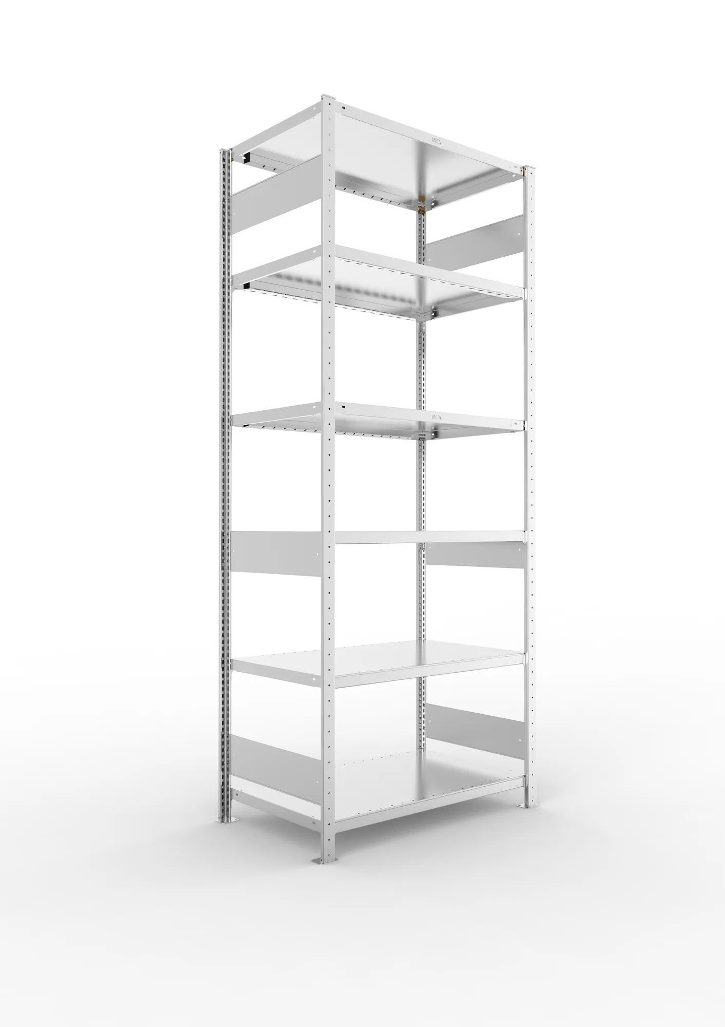 META CLIP S3 | Fachbodenregal | Grundregal | 2500 x 1000 x 600 mm | Fachlast 230 kg | 5+1 Ebenen | Längsriegel | verzinkt