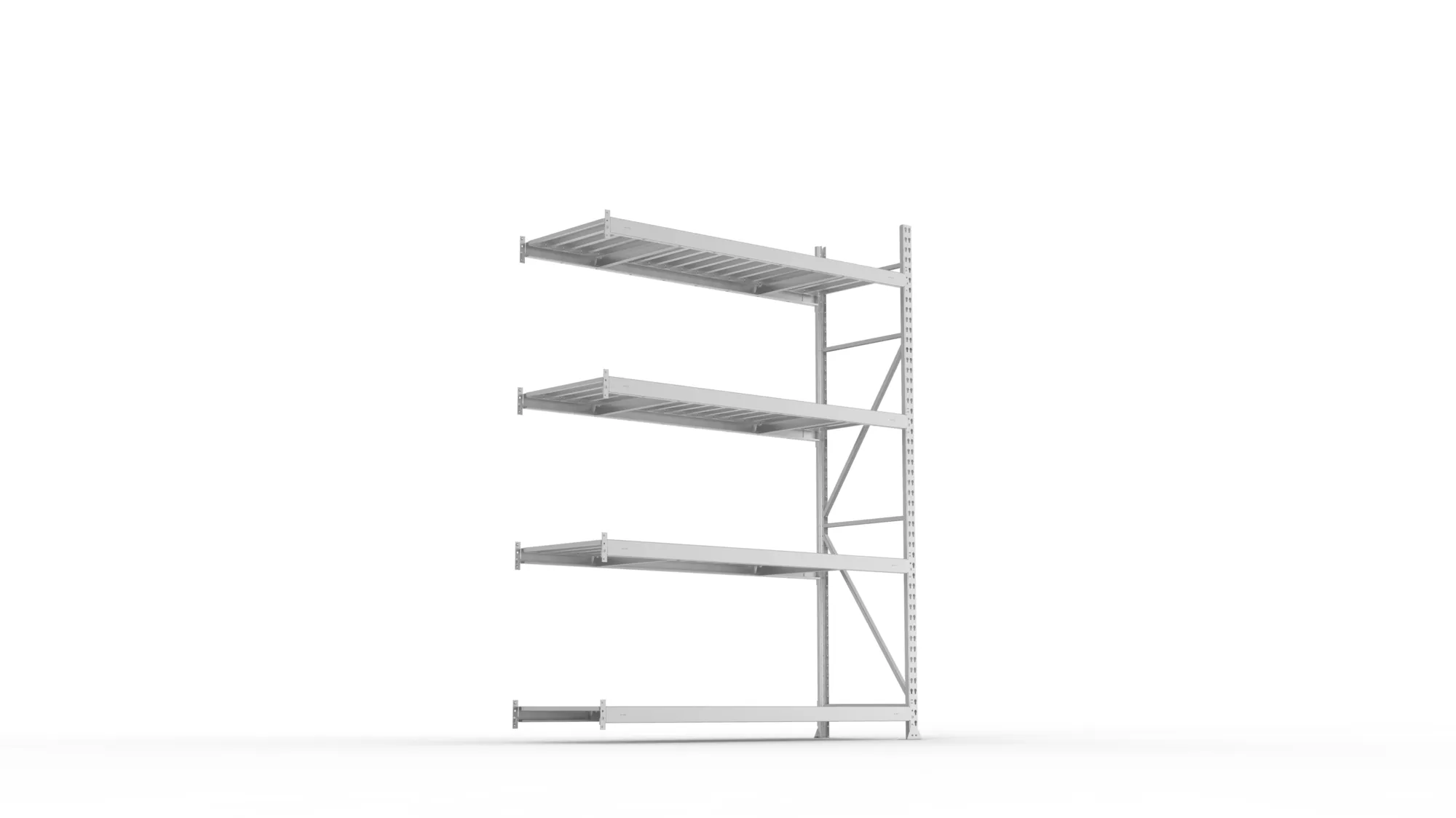 META MINI-RACK Weitspannregal | Anbauregal | 2500 x 1800 x 650 mm | Fachlast 600 kg | Stahlpaneelböden | 4 Ebenen