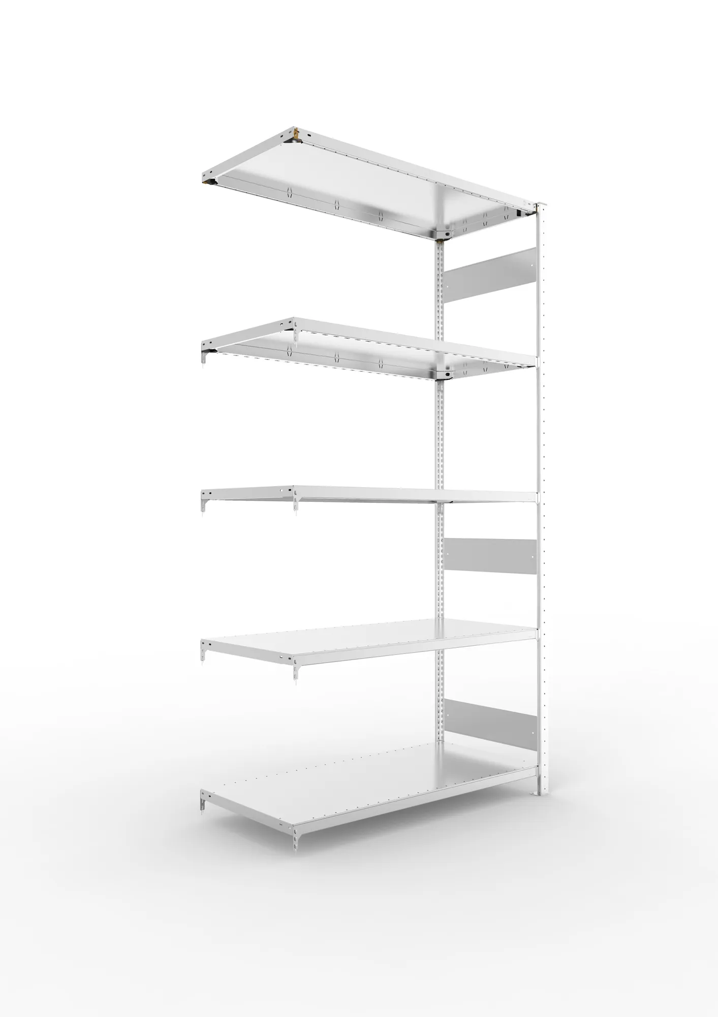 META CLIP S3 | Fachbodenregal | Anbauregal | 2500 x 1300 x 600 mm | Fachlast 230 kg | 4+1 Ebenen | Längsriegel | verzinkt