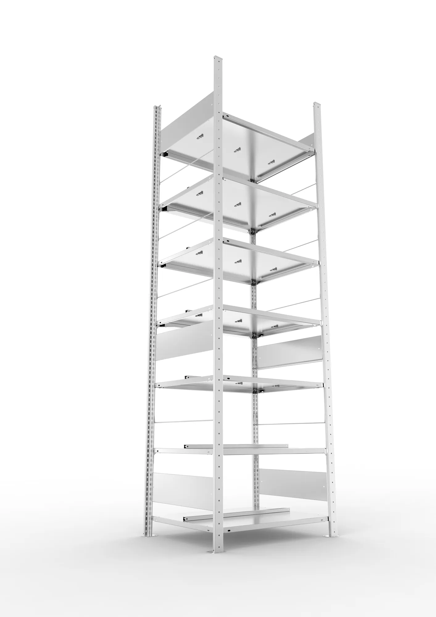 META COMPACT S3| Büro-Steckregal | Doppel-Grundregal | 2500 x 750 x 600 mm | Fachlast 100 kg | 7 Ebenen | Mittelanschlag | verzinkt