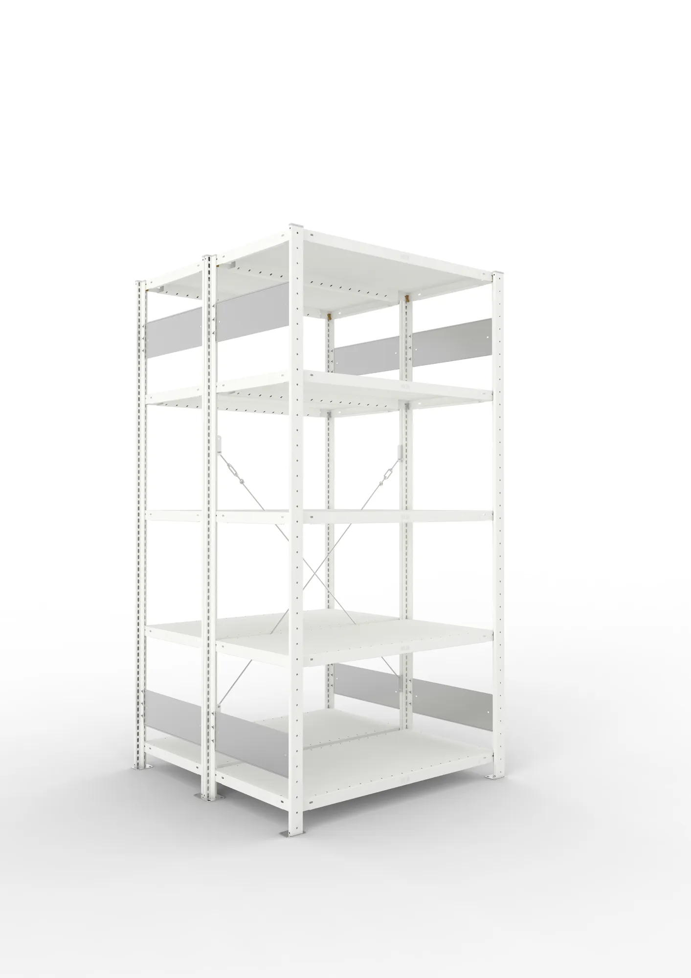 META CLIP S3 | Fachbodenregal | Doppel-Grundregal | 2000 x 1000 x 500 mm | Fachlast 100 kg | 4+1 Ebenen | RAL 7035