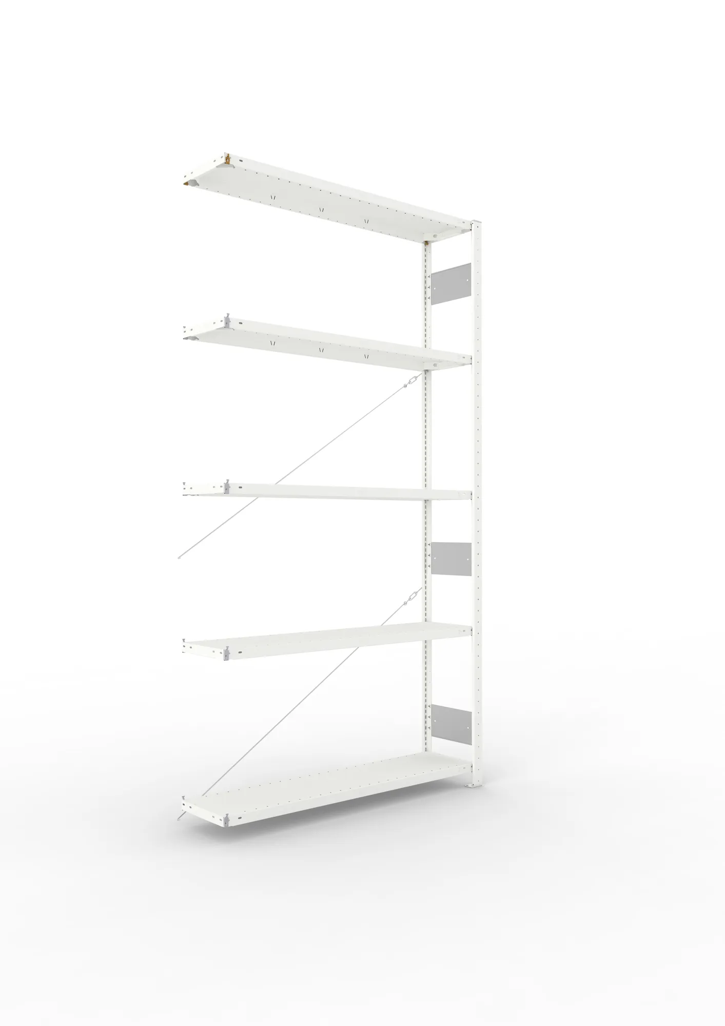 META CLIP S3 | Fachbodenregal | Anbauregal | 2500 x 1300 x 300 mm | Fachlast 230 kg | 4+1 Ebenen | RAL 7035