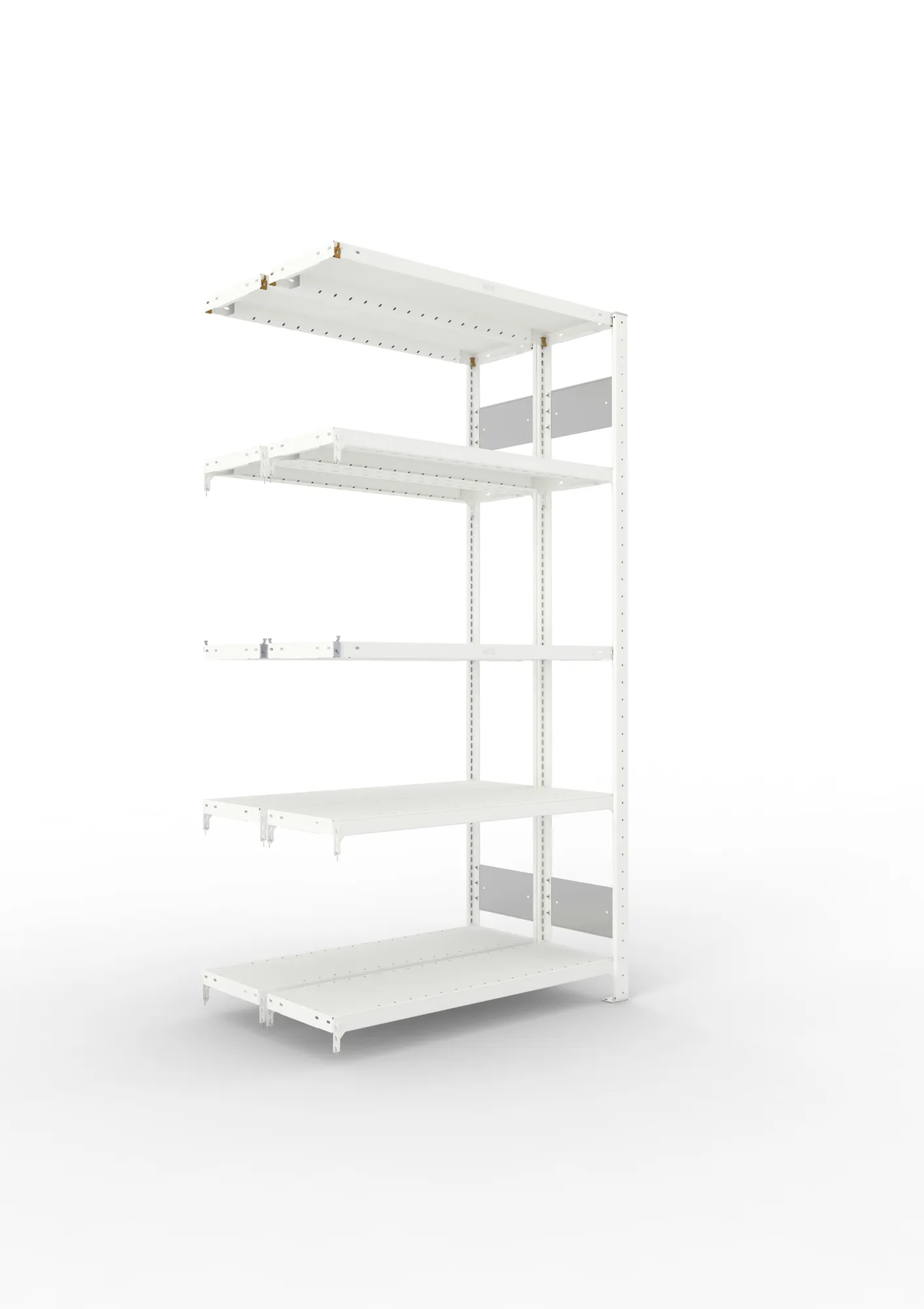 META CLIP S3 | Fachbodenregal | Doppel-Anbauregal | 2000 x 1000 x 300 mm | Fachlast 230 kg | 4+1 Ebenen | Längsriegel | RAL 7035