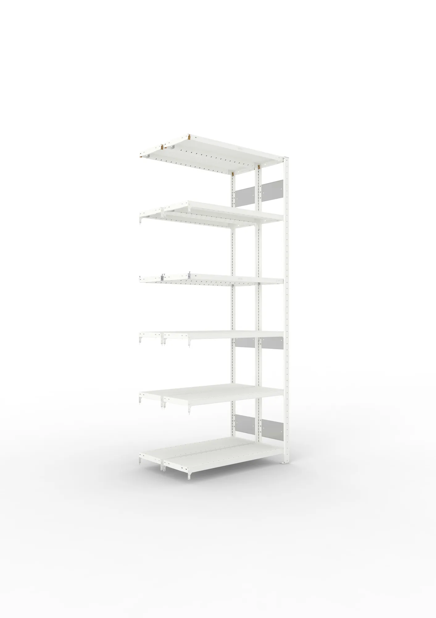 META CLIP S3 | Fachbodenregal | Doppel-Anbauregal | 2500 x 1000 x 300 mm | Fachlast 230 kg | 5+1 Ebenen | Längsriegel | RAL 7035