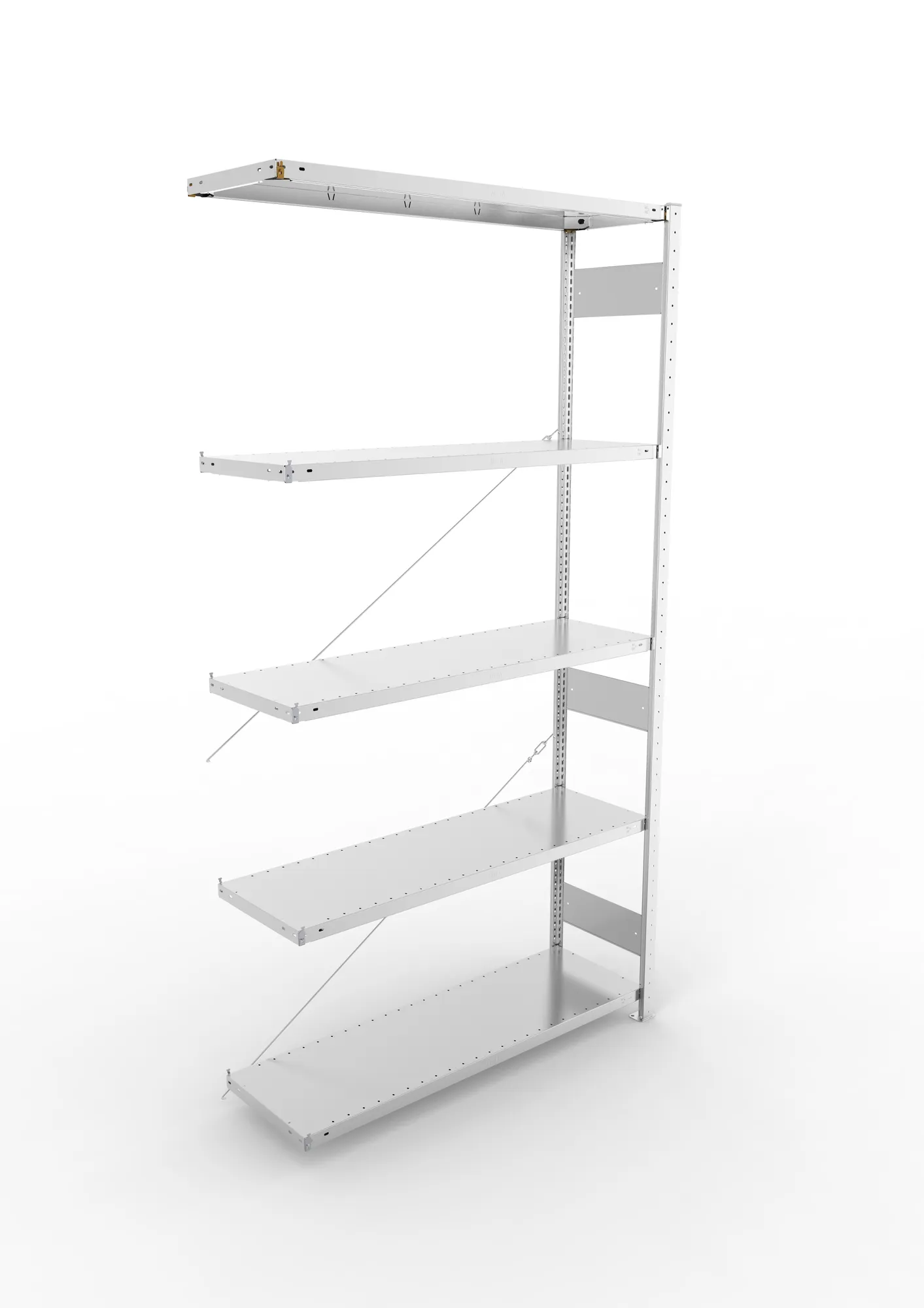 META CLIP | Fachbodenregal | Anbauregal | 2500 x 1300 x 400 mm | Fachlast 230 kg | 4+1 Ebenen | verzinkt