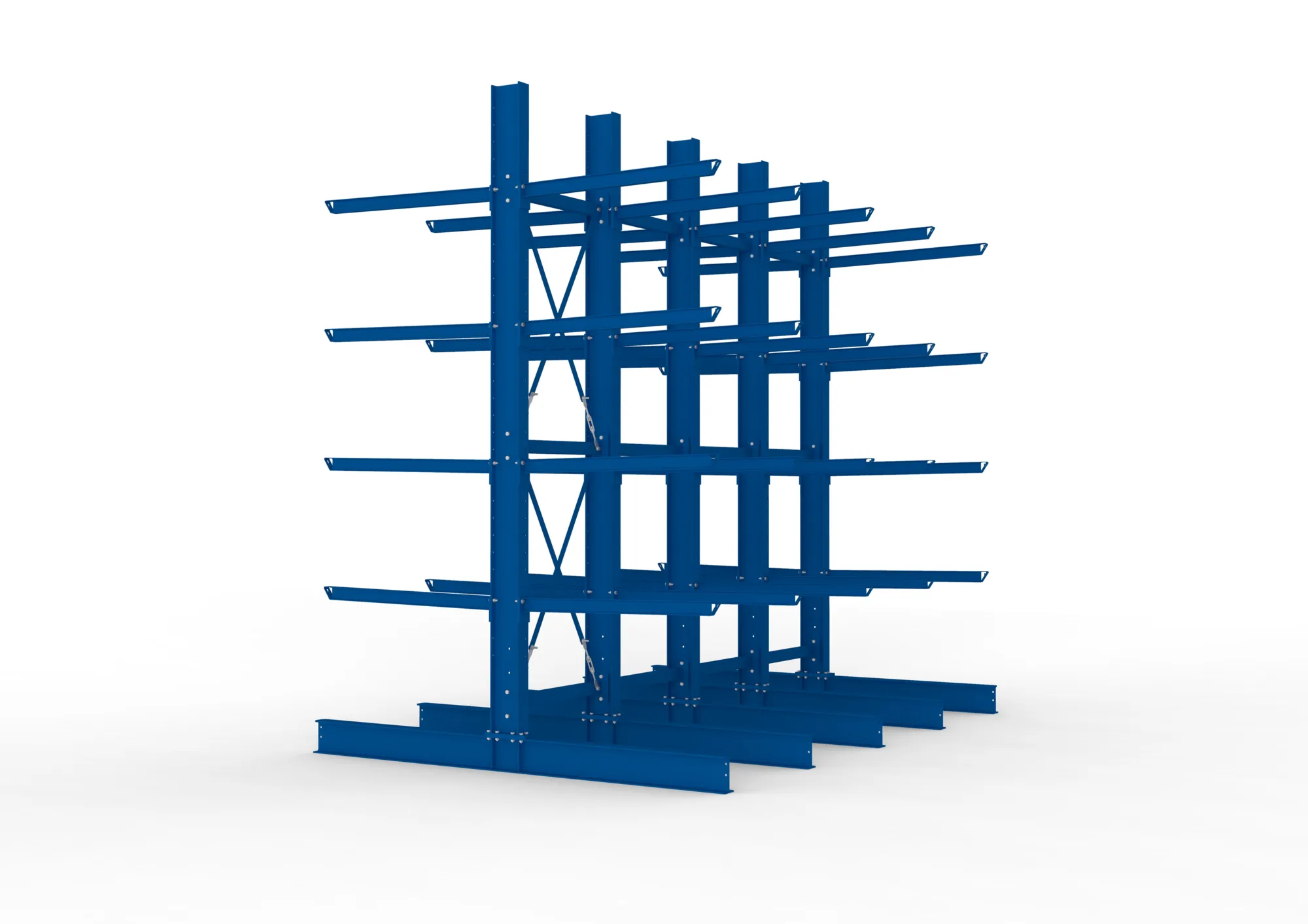 META MULTISTRONG H | Kragarmregal | 4 Felder | 4000 x 4000 x 1250 mm | Armlast 400 kg | doppelseitig | 4+1 Ebenen