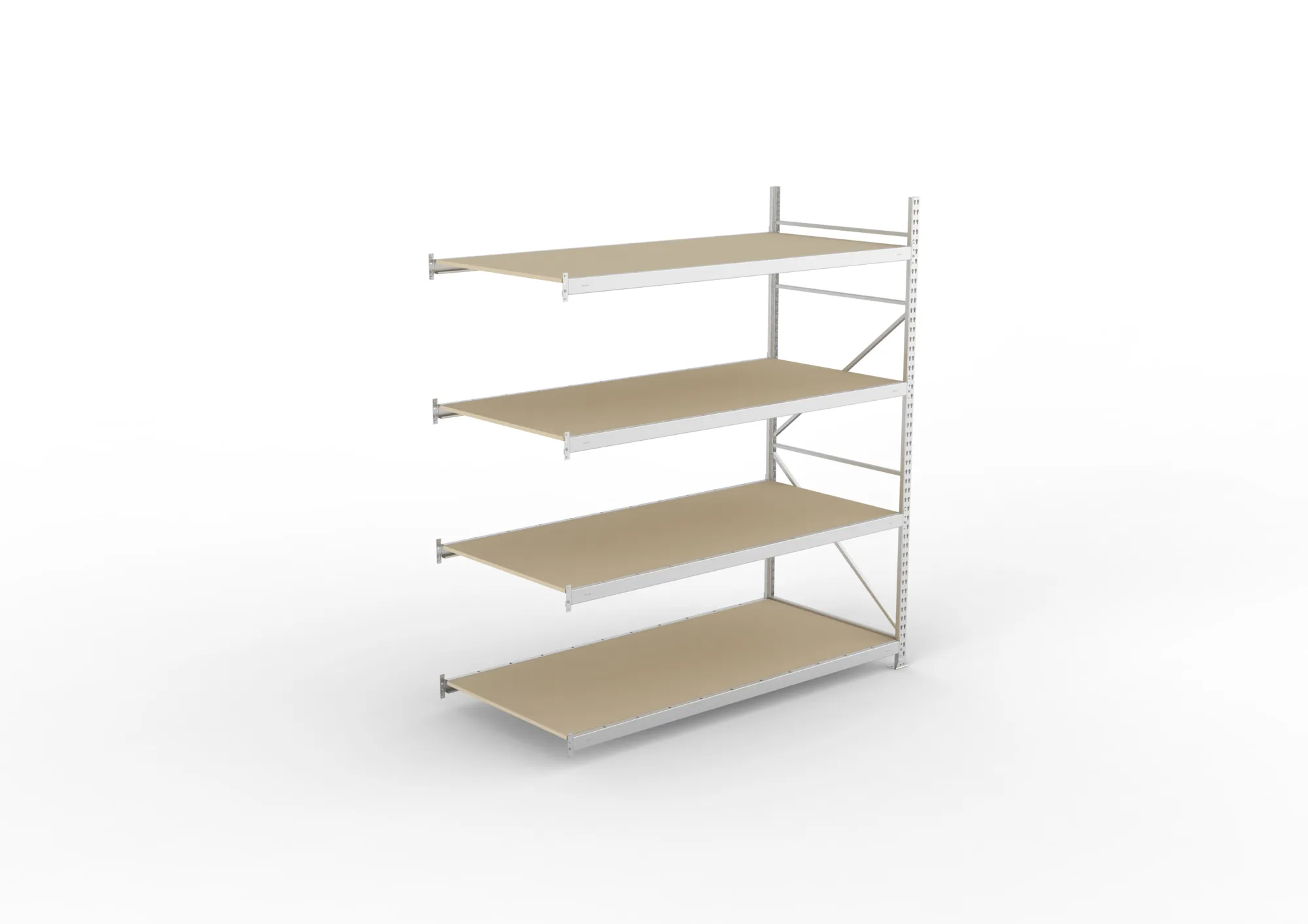 META MINI-RACK Weitspannregal | Anbauregal | 2500 x 2200 x 1050 mm | Fachlast 600 kg | Spanplattenböden | 4 Ebenen