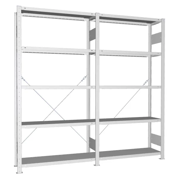 META CLIP S3 | Fachbodenregal | 2 Felder | 2000 x 2000 x 300 mm | Fachlast 150 kg | 4+1 Ebenen | verzinkt