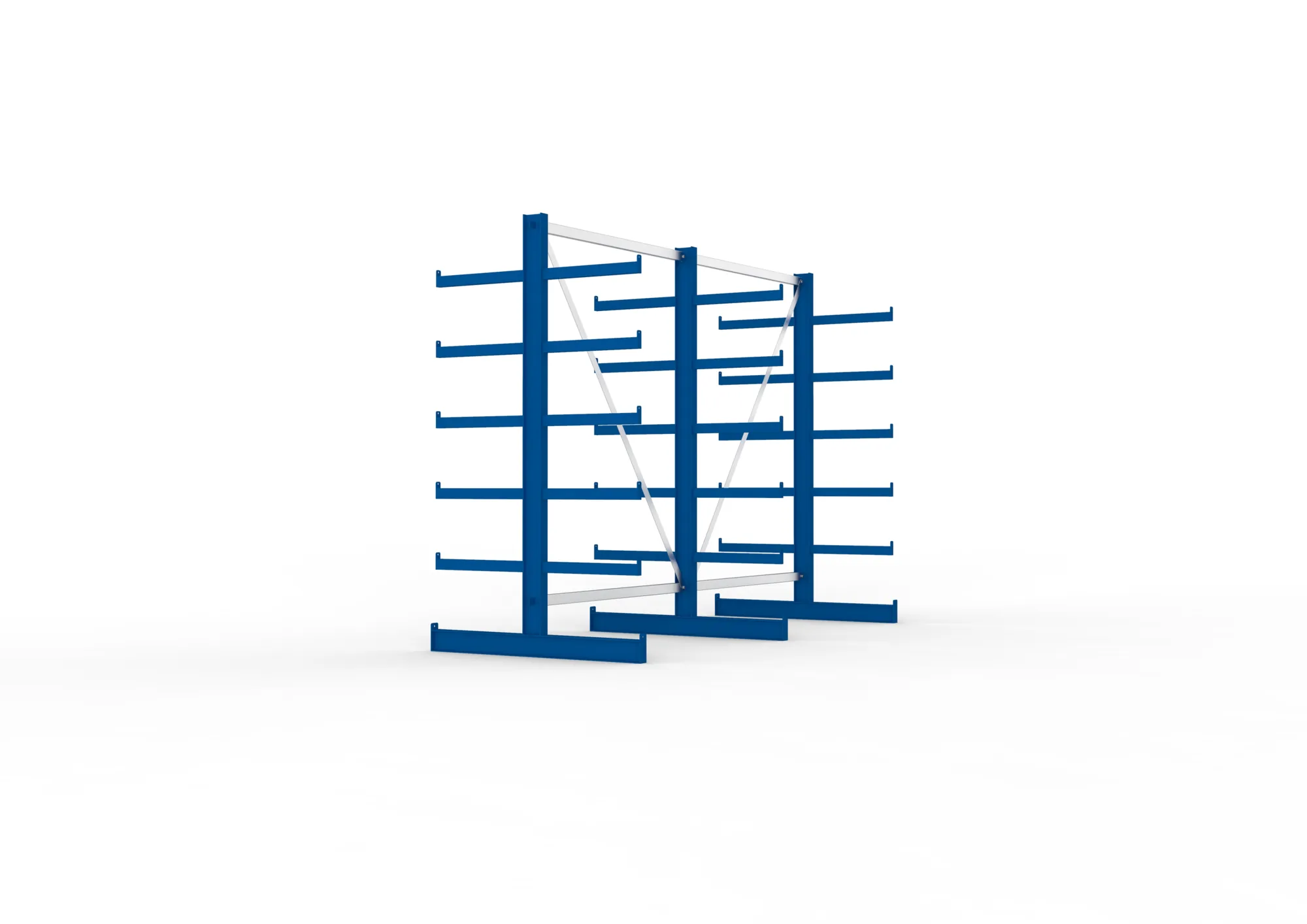 META ATLAS ST | Kragarmregal | 2 Felder | 2000 x 2700 x 500 mm | Armlast 200 kg | doppelseitig | 5+1 Ebenen | RAL 5010